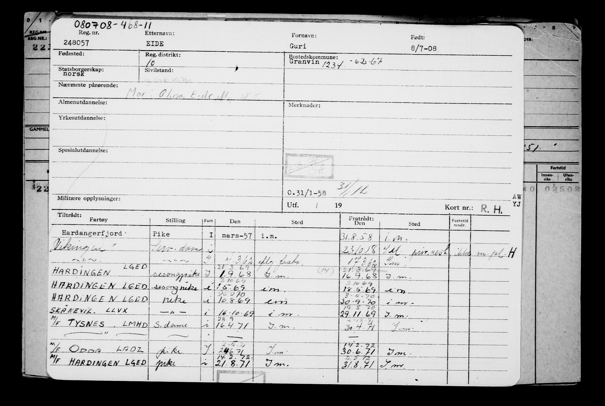 Direktoratet for sjømenn, RA/S-3545/G/Gb/L0078: Hovedkort, 1908, p. 116