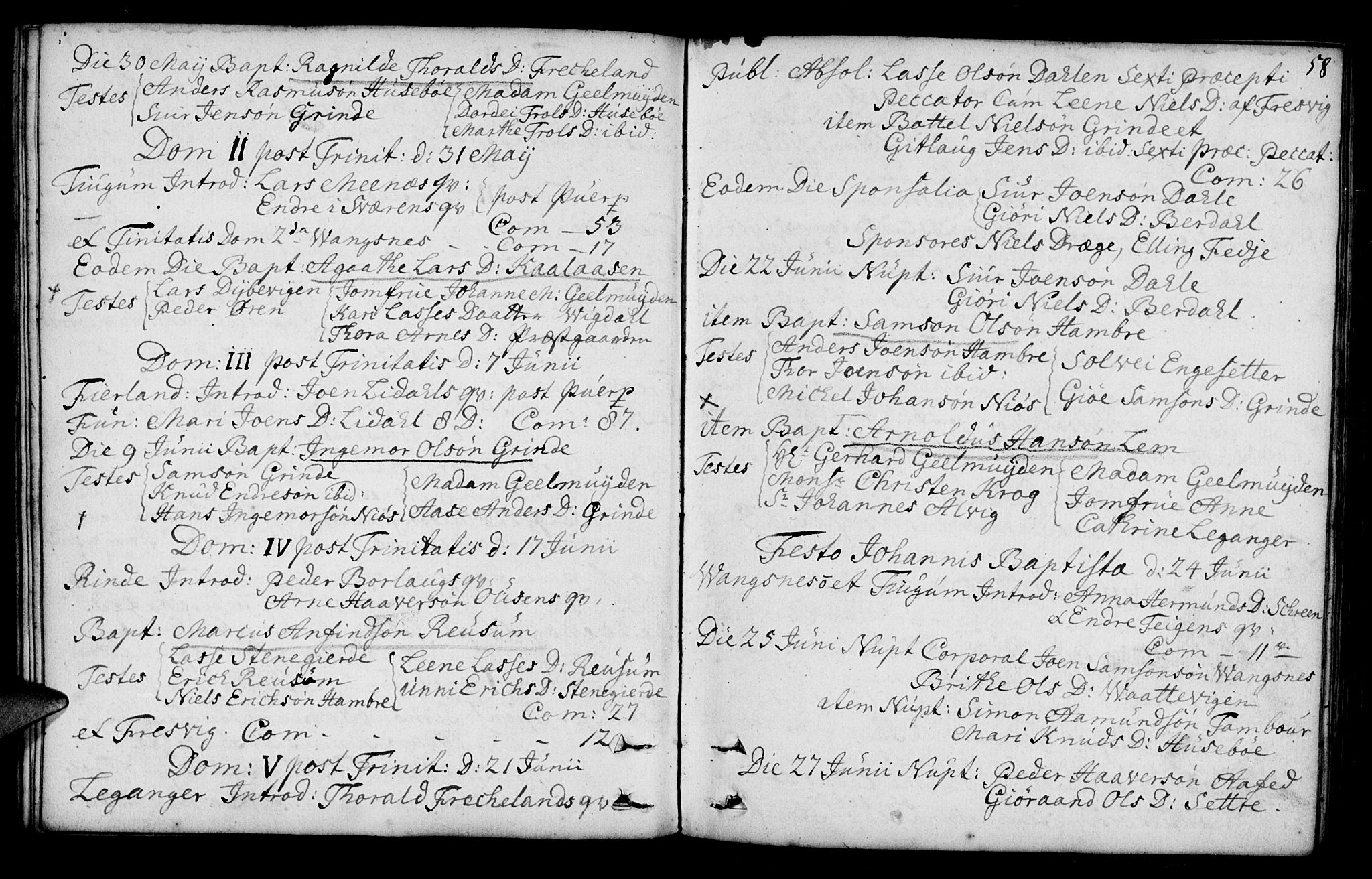 Leikanger sokneprestembete, AV/SAB-A-81001/H/Haa/Haaa/L0003: Parish register (official) no. A 3, 1756-1770, p. 58