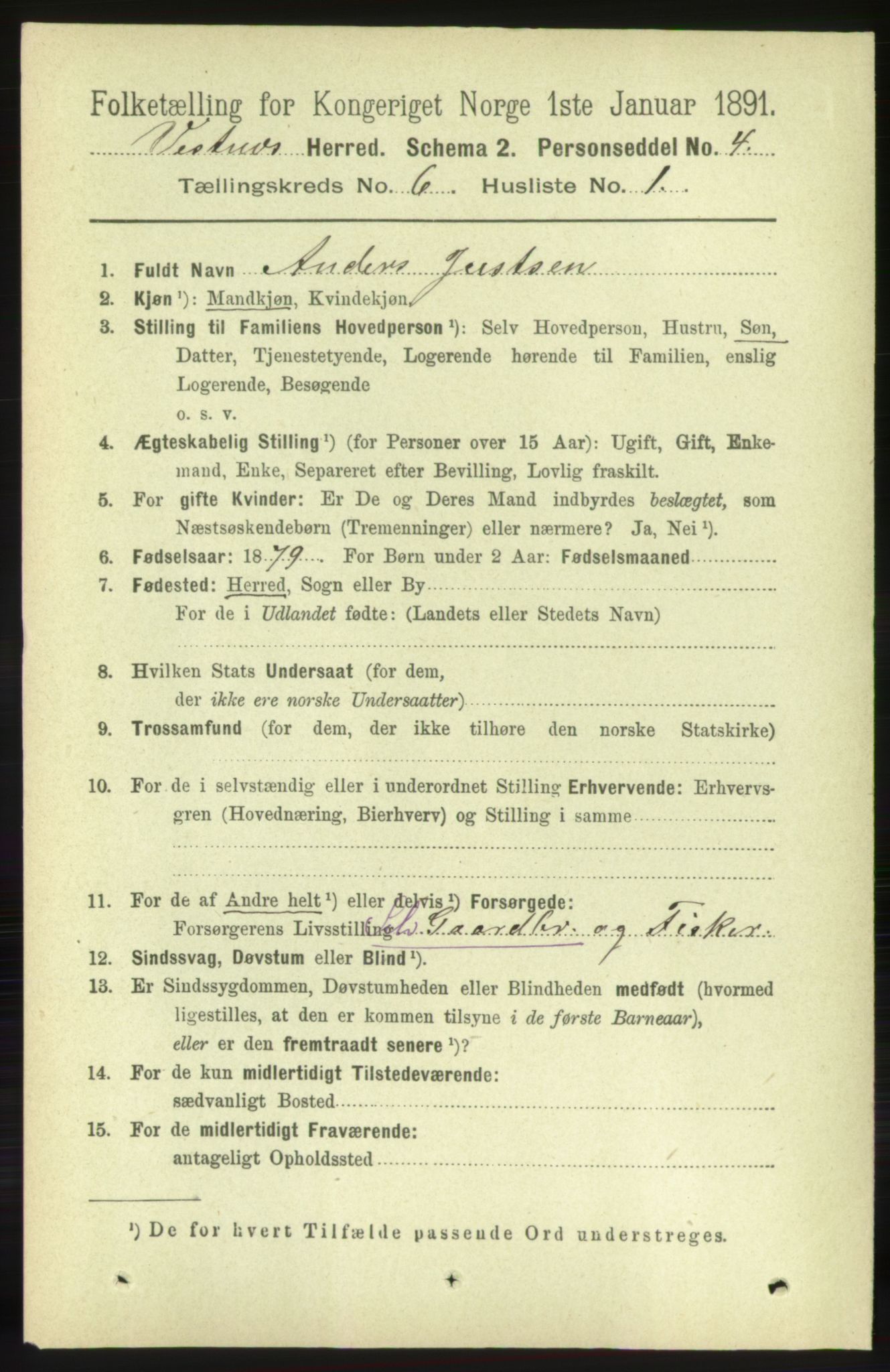 RA, 1891 census for 1535 Vestnes, 1891, p. 2196