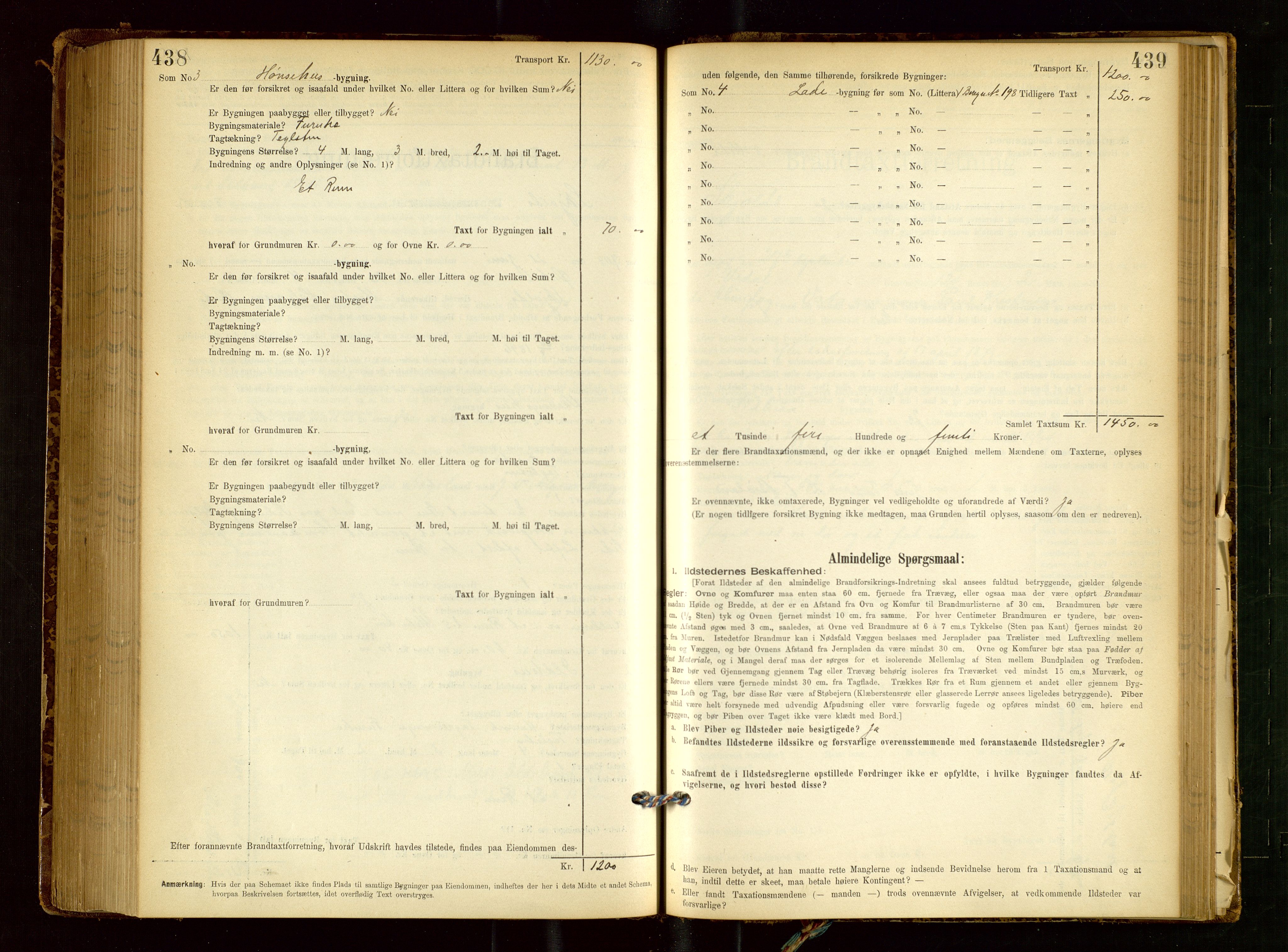 Skjold lensmannskontor, AV/SAST-A-100182/Gob/L0001: "Brandtaxationsprotokol for Skjold Lensmandsdistrikt Ryfylke Fogderi", 1894-1939, p. 438-439