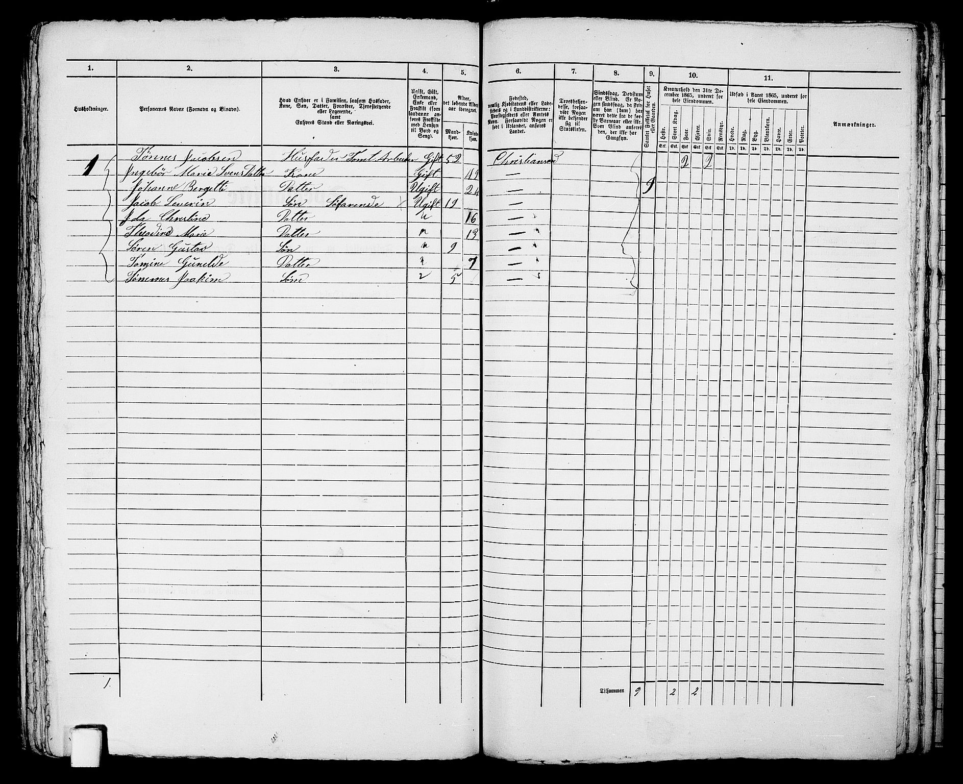 RA, 1865 census for Kristiansand, 1865, p. 452