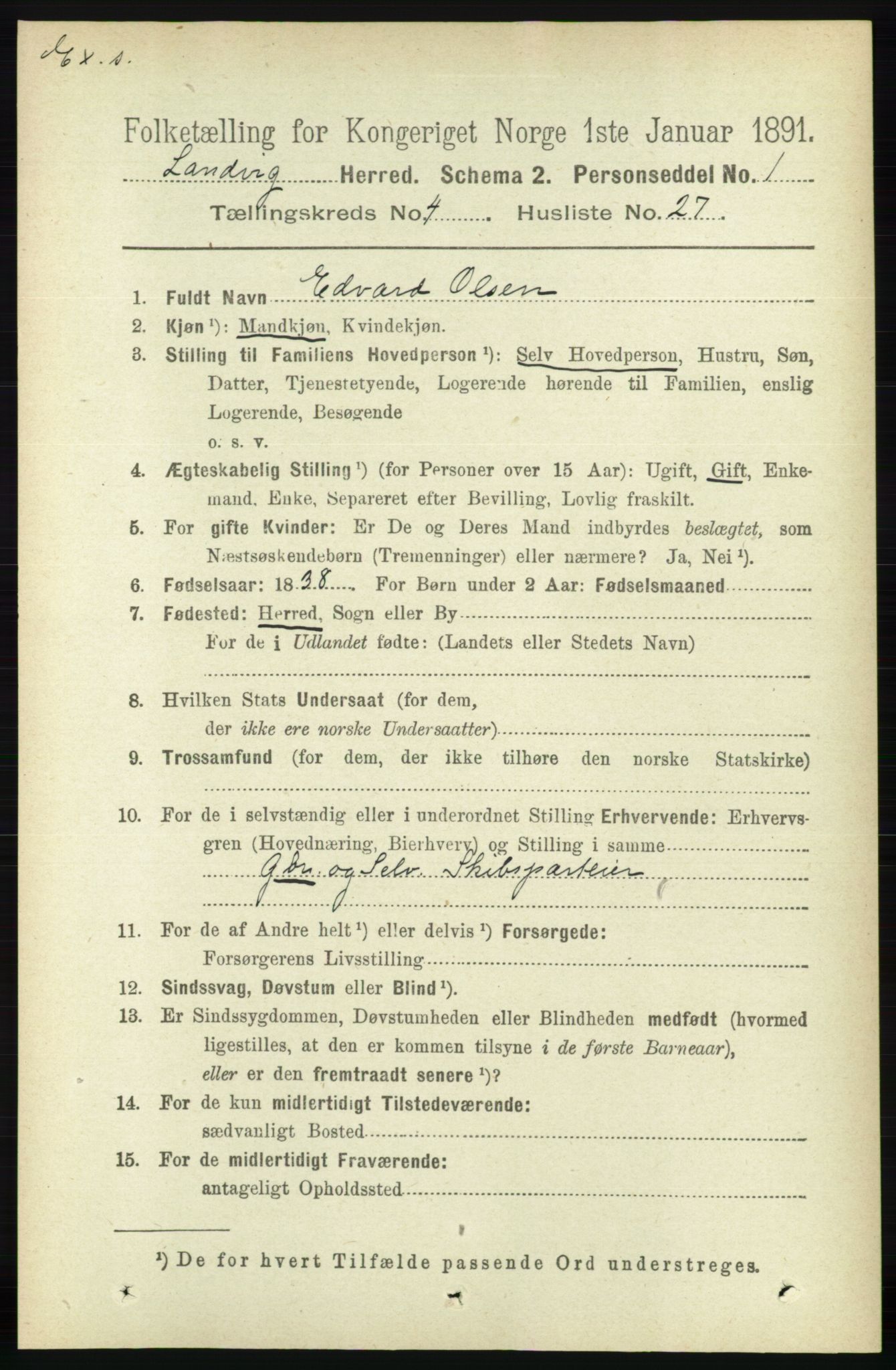 RA, Census 1891 for Nedenes amt: Gjenparter av personsedler for beslektede ektefeller, menn, 1891, p. 763