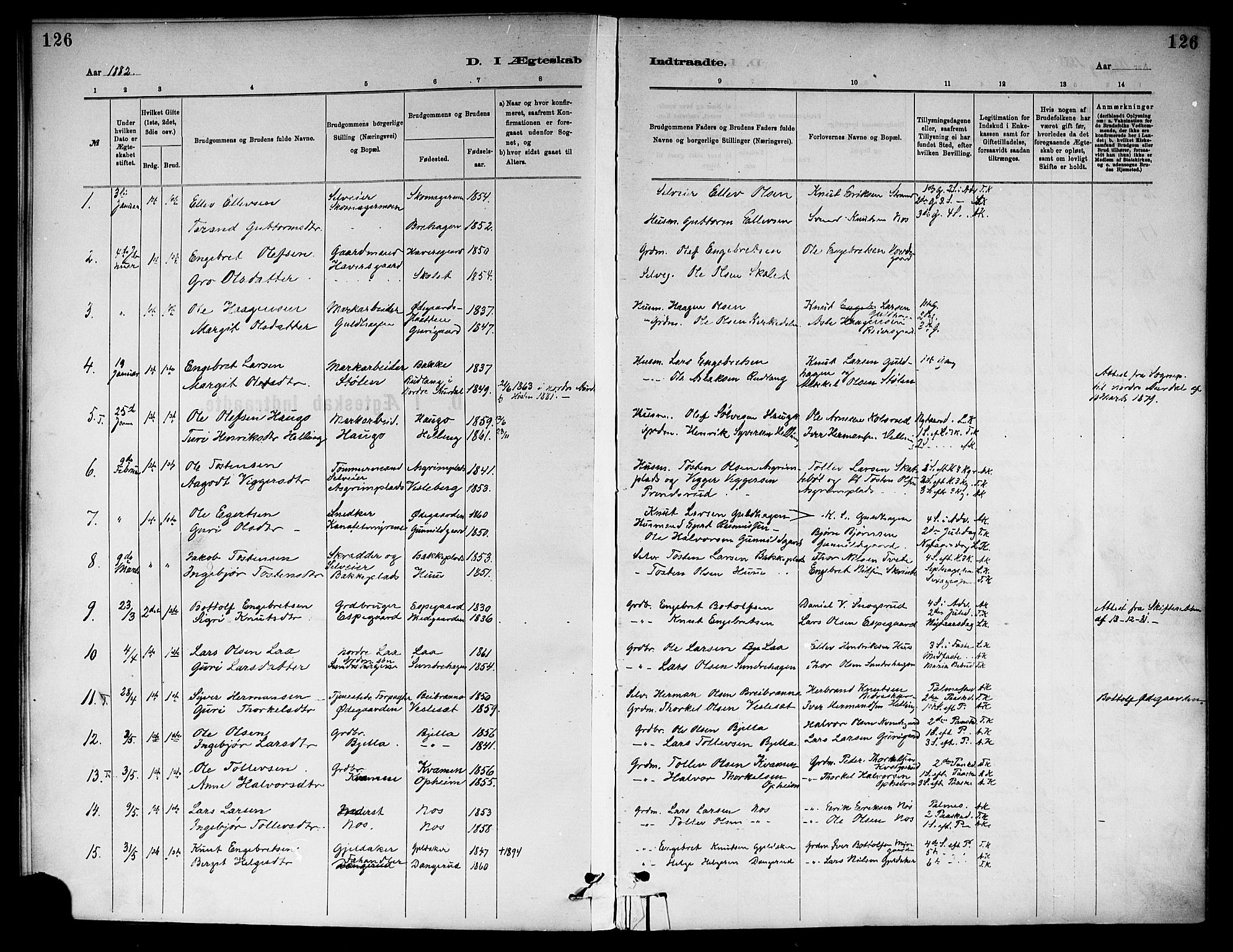 Ål kirkebøker, SAKO/A-249/F/Fa/L0008: Parish register (official) no. I 8, 1882-1896, p. 126