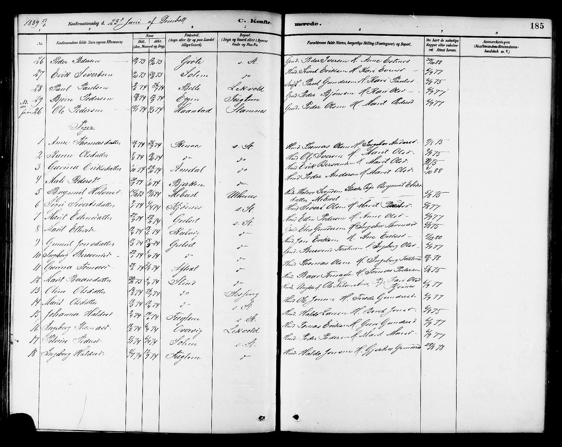 Ministerialprotokoller, klokkerbøker og fødselsregistre - Sør-Trøndelag, SAT/A-1456/695/L1157: Parish register (copy) no. 695C08, 1889-1913, p. 185