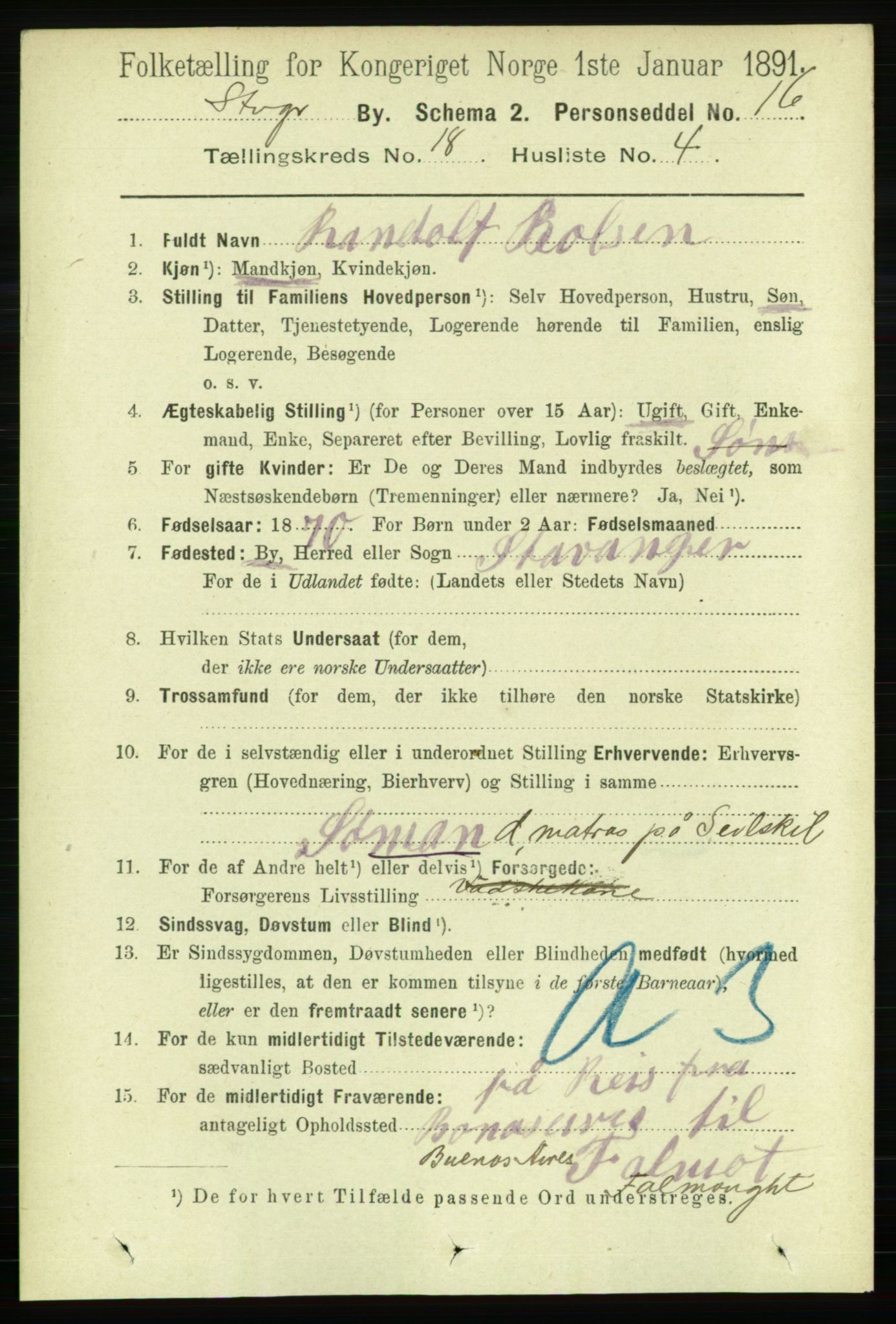 RA, 1891 census for 1103 Stavanger, 1891, p. 21192