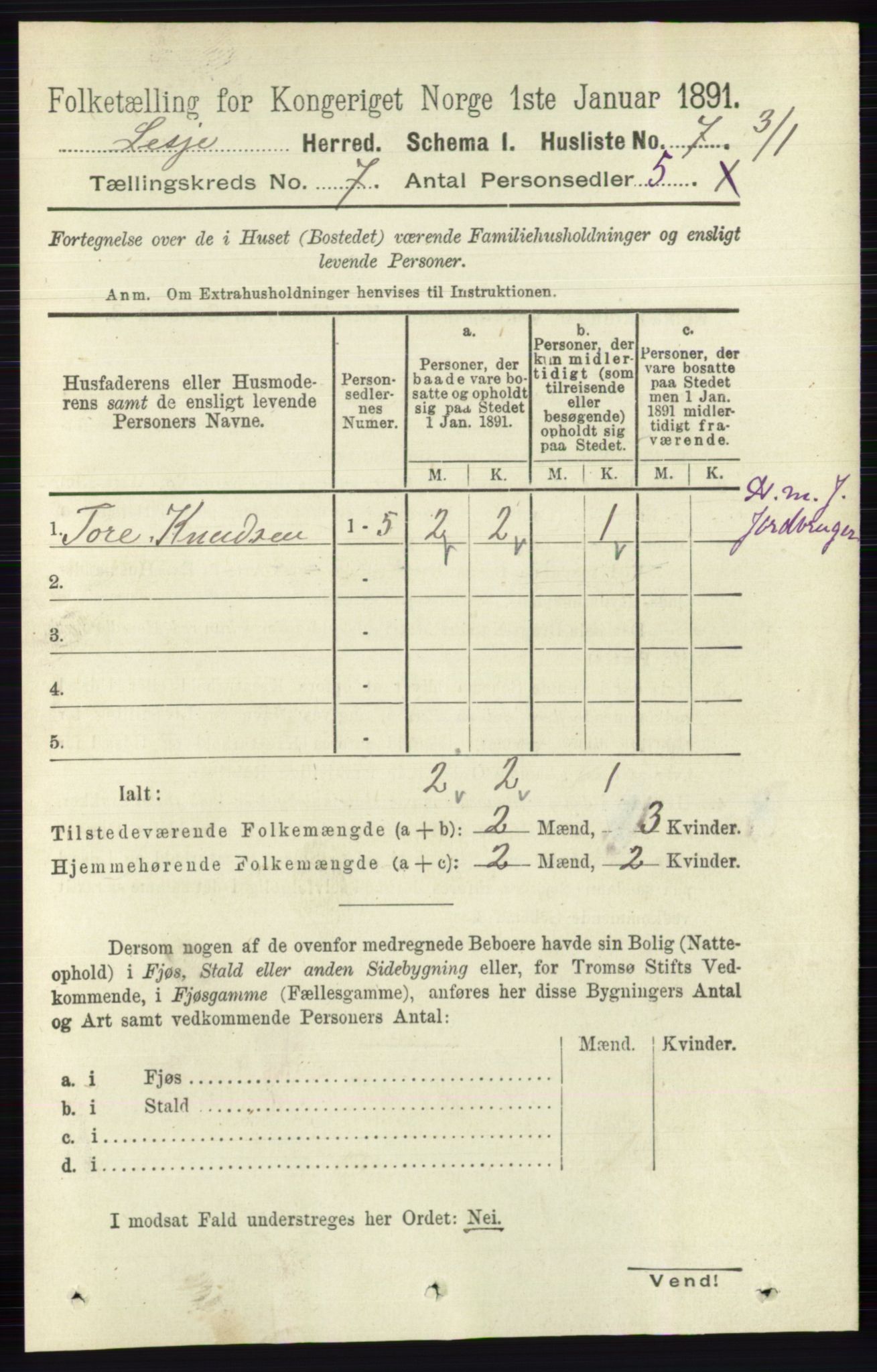 RA, 1891 census for 0512 Lesja, 1891, p. 2414