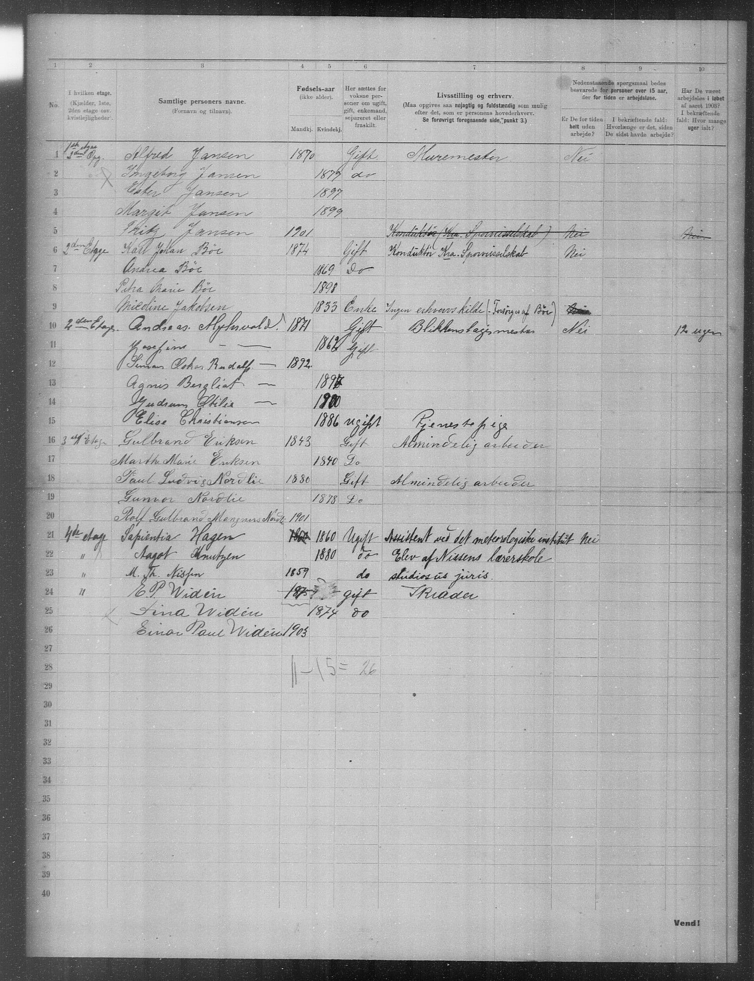 OBA, Municipal Census 1903 for Kristiania, 1903, p. 19726