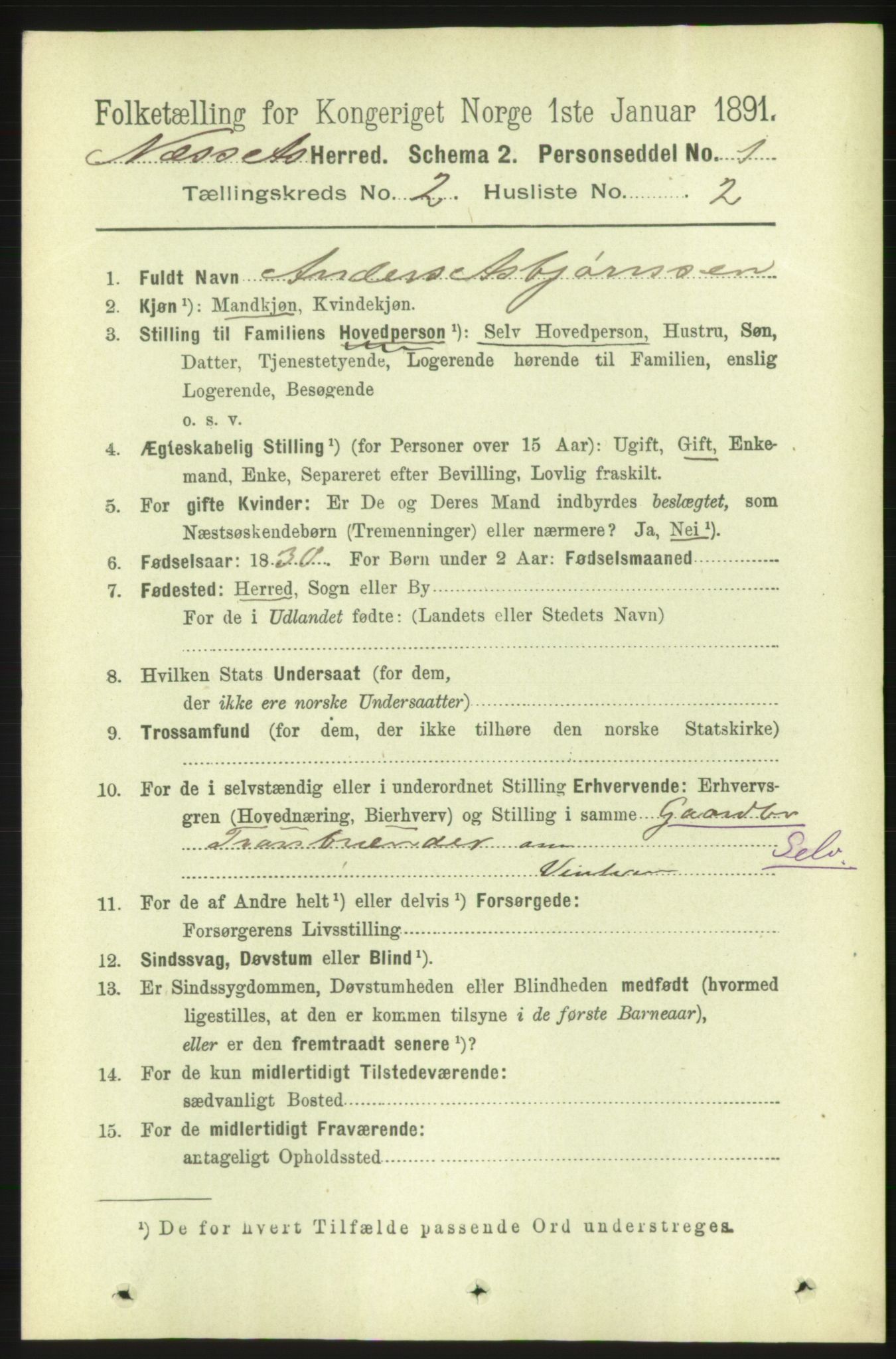 RA, 1891 census for 1543 Nesset, 1891, p. 642