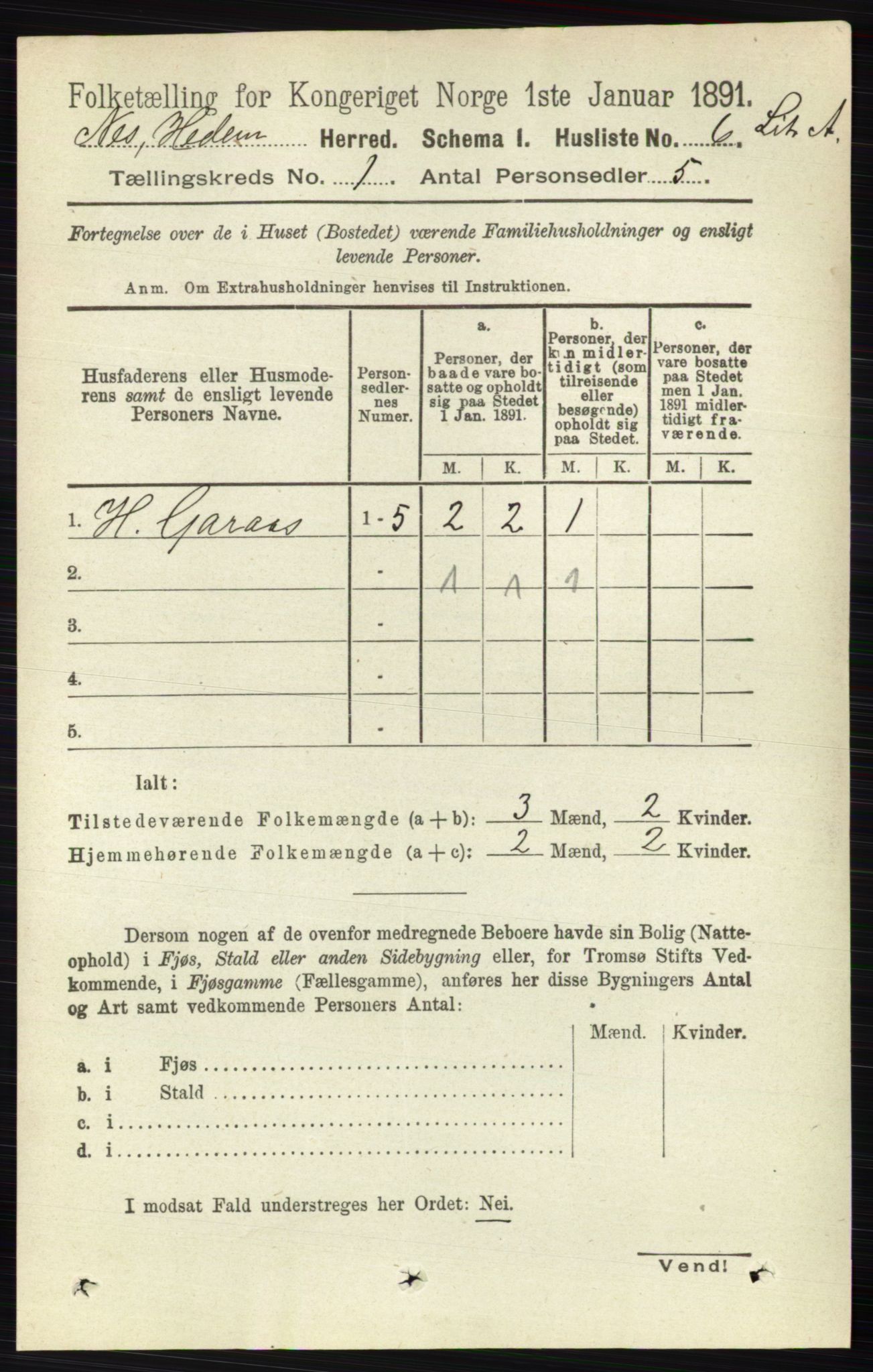 RA, 1891 census for 0411 Nes, 1891, p. 31