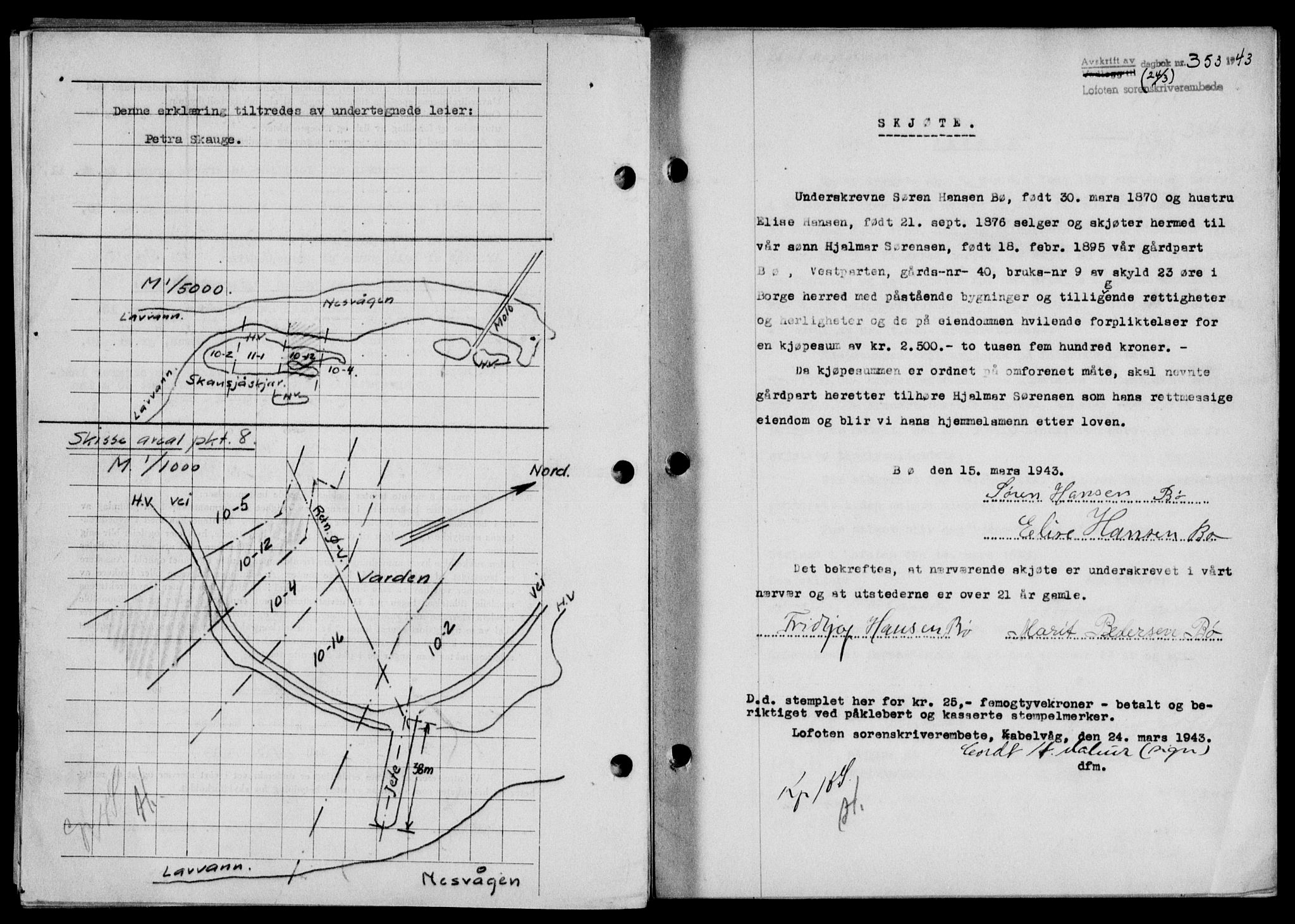 Lofoten sorenskriveri, SAT/A-0017/1/2/2C/L0011a: Mortgage book no. 11a, 1943-1943, Diary no: : 353/1943