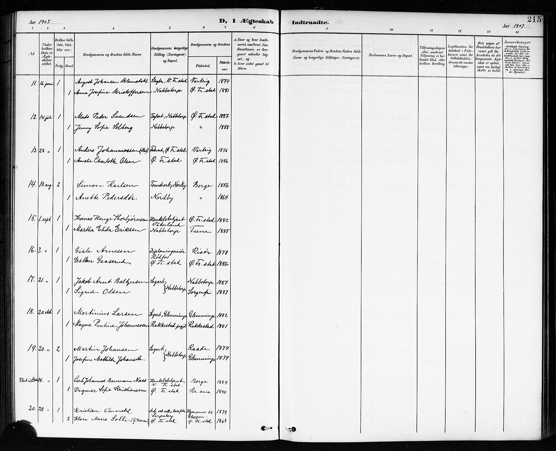 Østre Fredrikstad prestekontor Kirkebøker, SAO/A-10907/G/Ga/L0002: Parish register (copy) no. 2, 1900-1919, p. 215