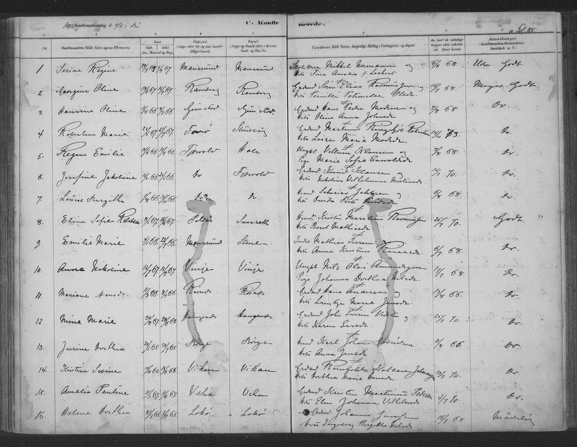 Ministerialprotokoller, klokkerbøker og fødselsregistre - Nordland, SAT/A-1459/891/L1302: Parish register (official) no. 891A07, 1878-1895, p. 185