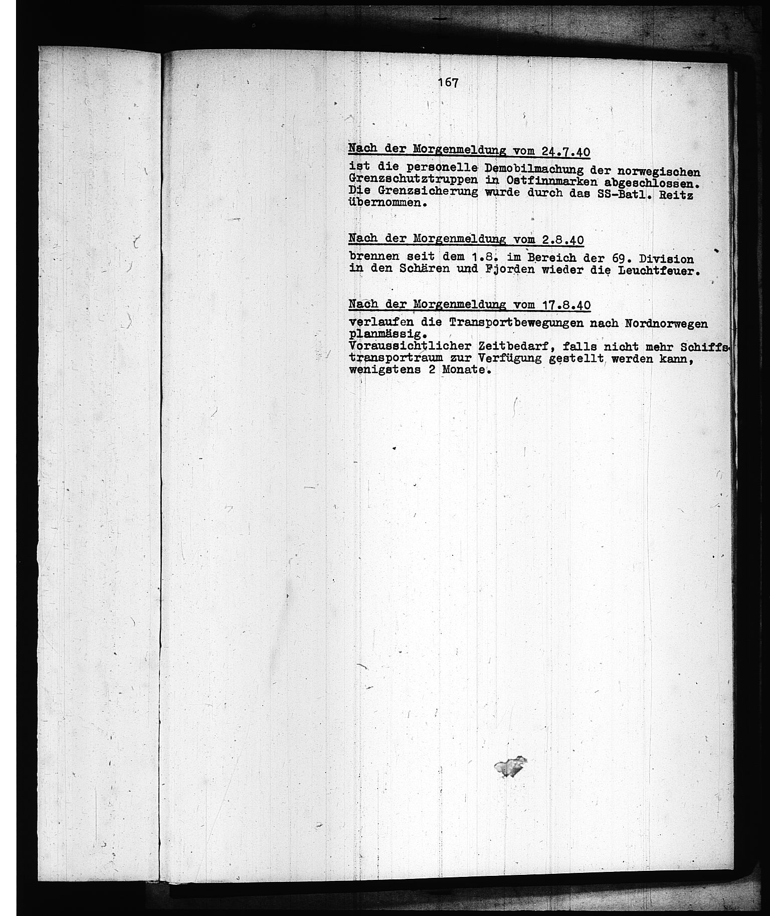 Documents Section, RA/RAFA-2200/V/L0075: Amerikansk mikrofilm "Captured German Documents".
Box No. 714.  FKA jnr. 615/1954., 1940, p. 396