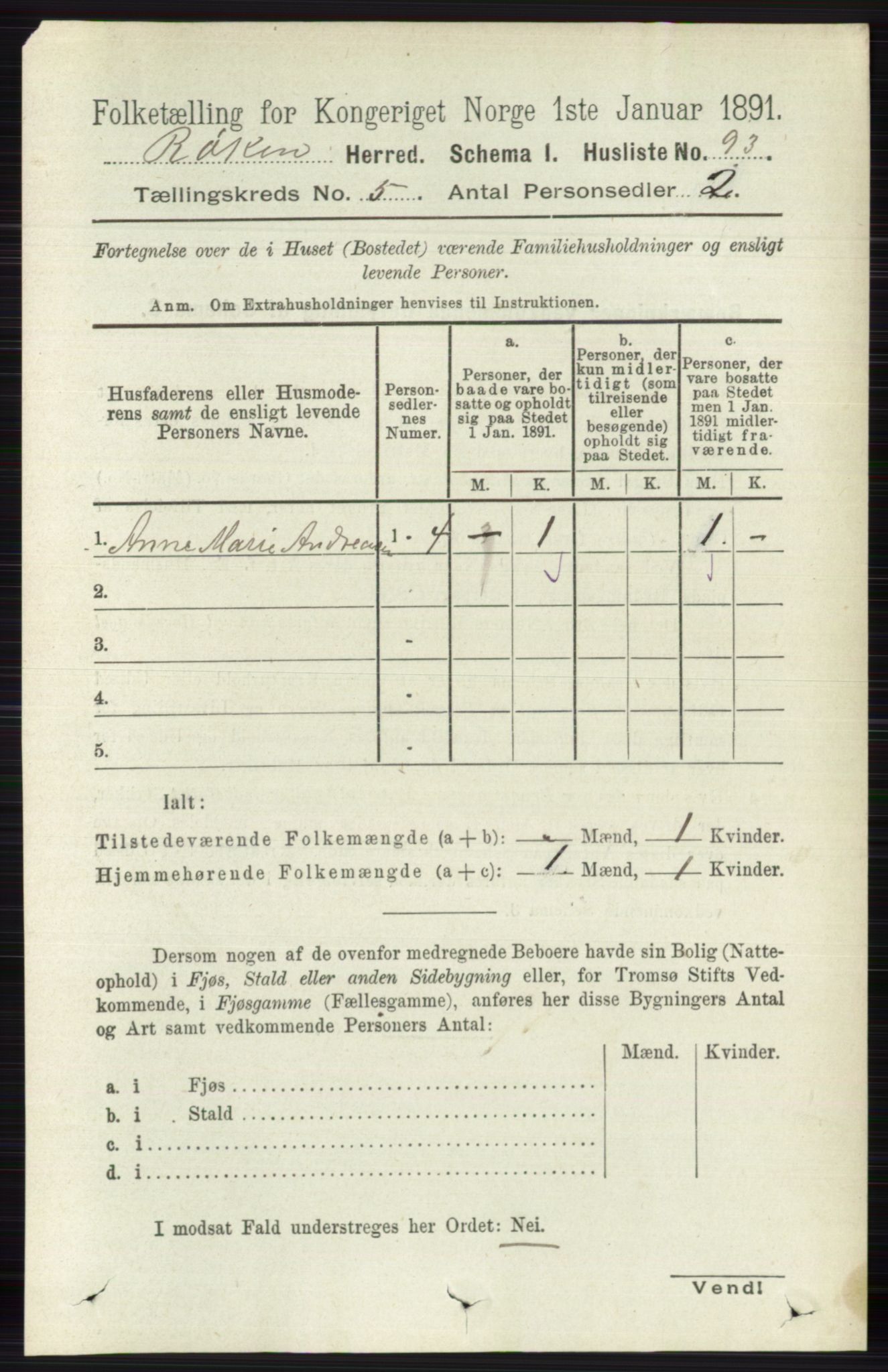 RA, 1891 census for 0627 Røyken, 1891, p. 2857