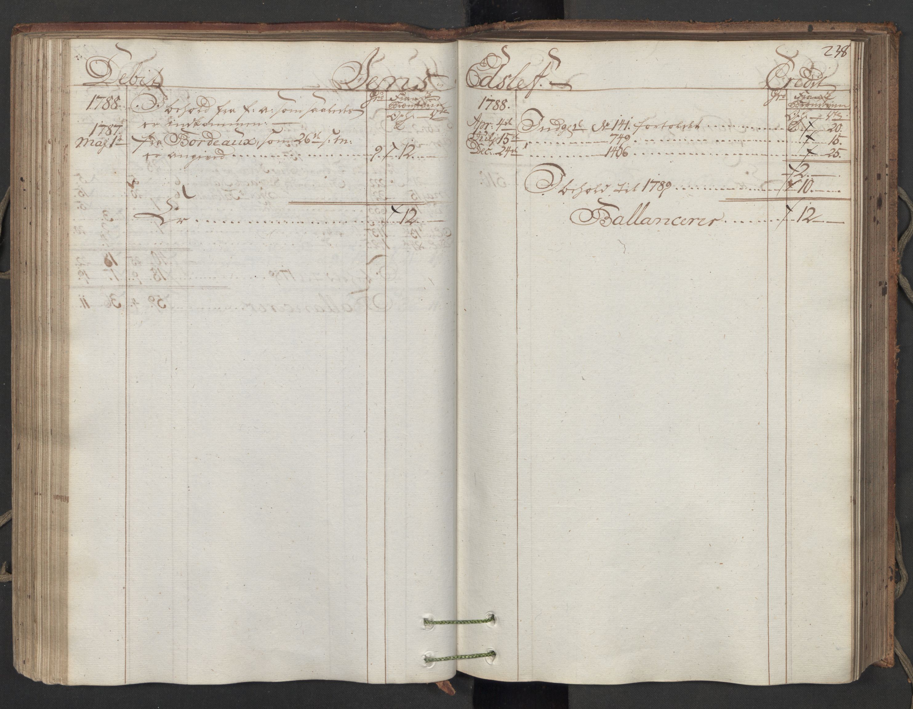 Generaltollkammeret, tollregnskaper, AV/RA-EA-5490/R06/L0173/0001: Tollregnskaper Kristiania / Inngående hovedtollbok, 1788, p. 237b-238a