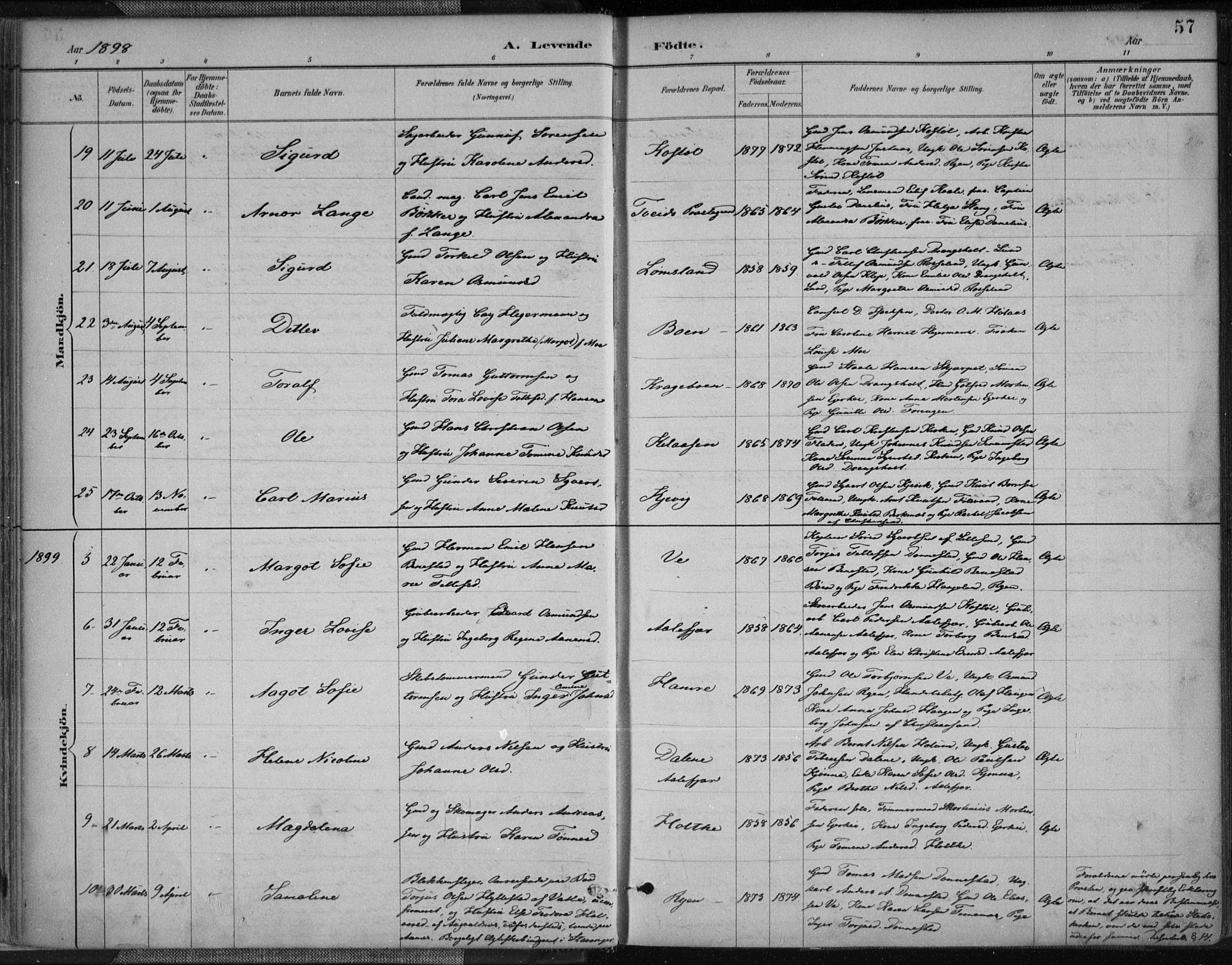 Tveit sokneprestkontor, AV/SAK-1111-0043/F/Fa/L0007: Parish register (official) no. A 7, 1887-1908, p. 57