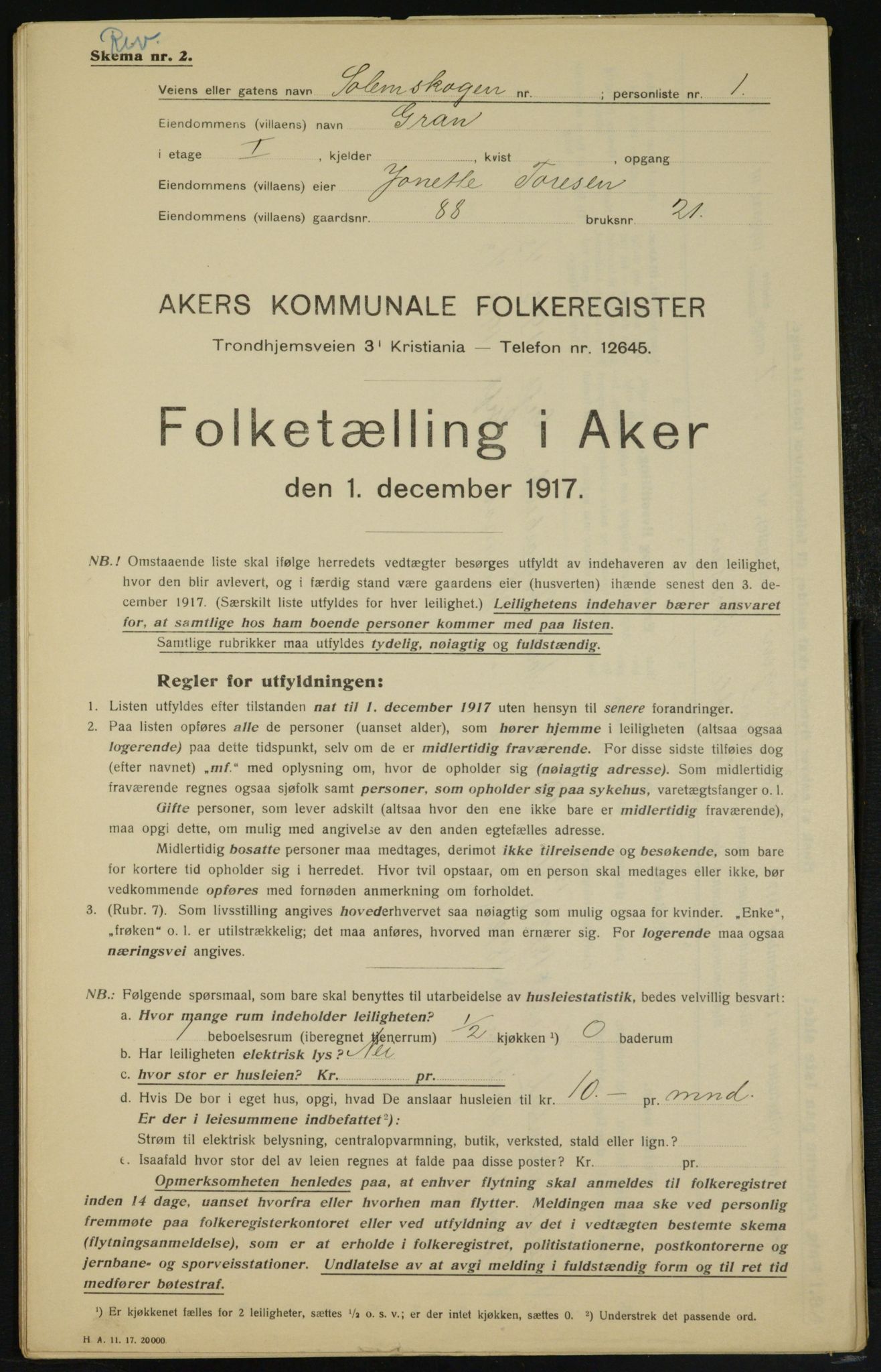 OBA, Municipal Census 1917 for Aker, 1917, p. 13992