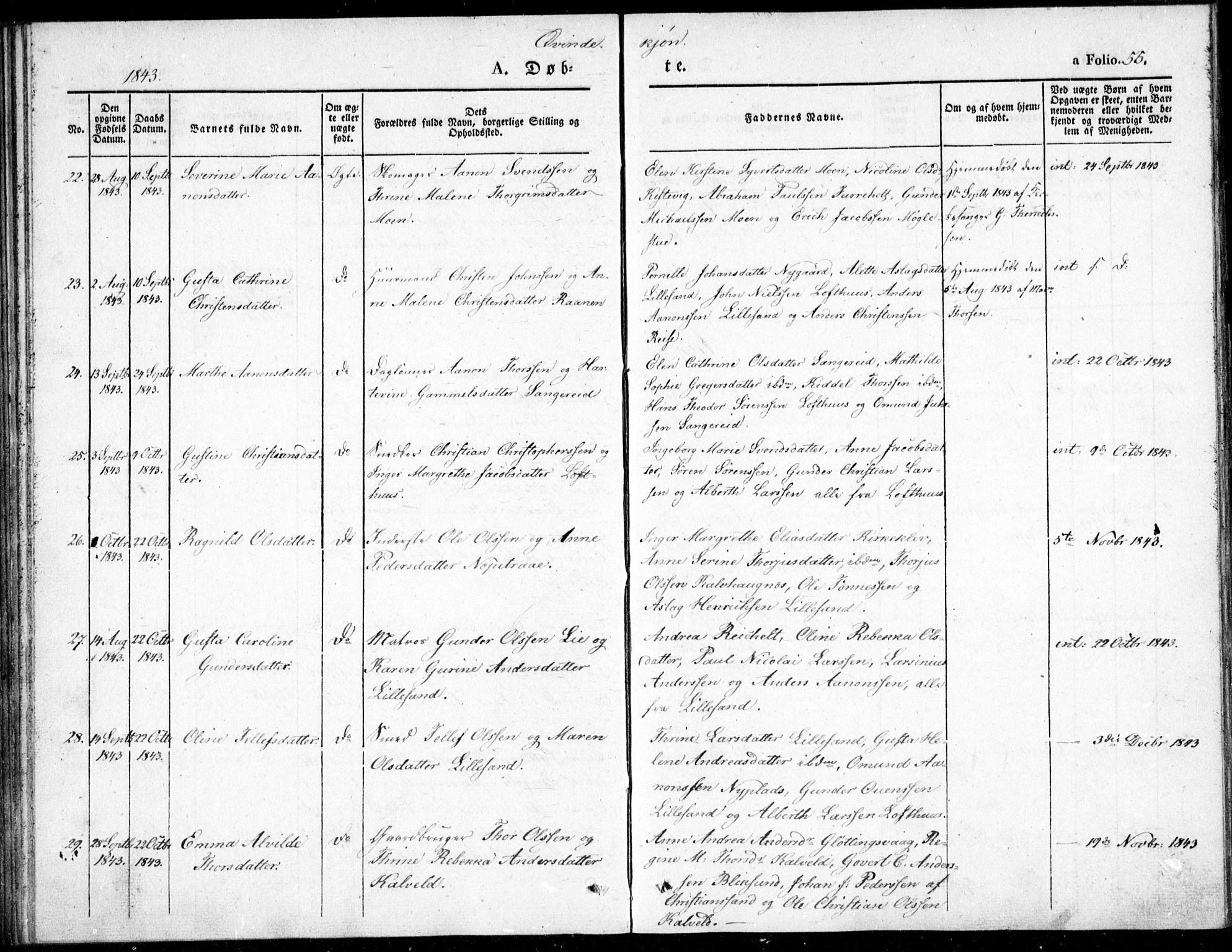 Vestre Moland sokneprestkontor, AV/SAK-1111-0046/F/Fb/Fbb/L0002: Parish register (copy) no. B 2, 1836-1851, p. 55