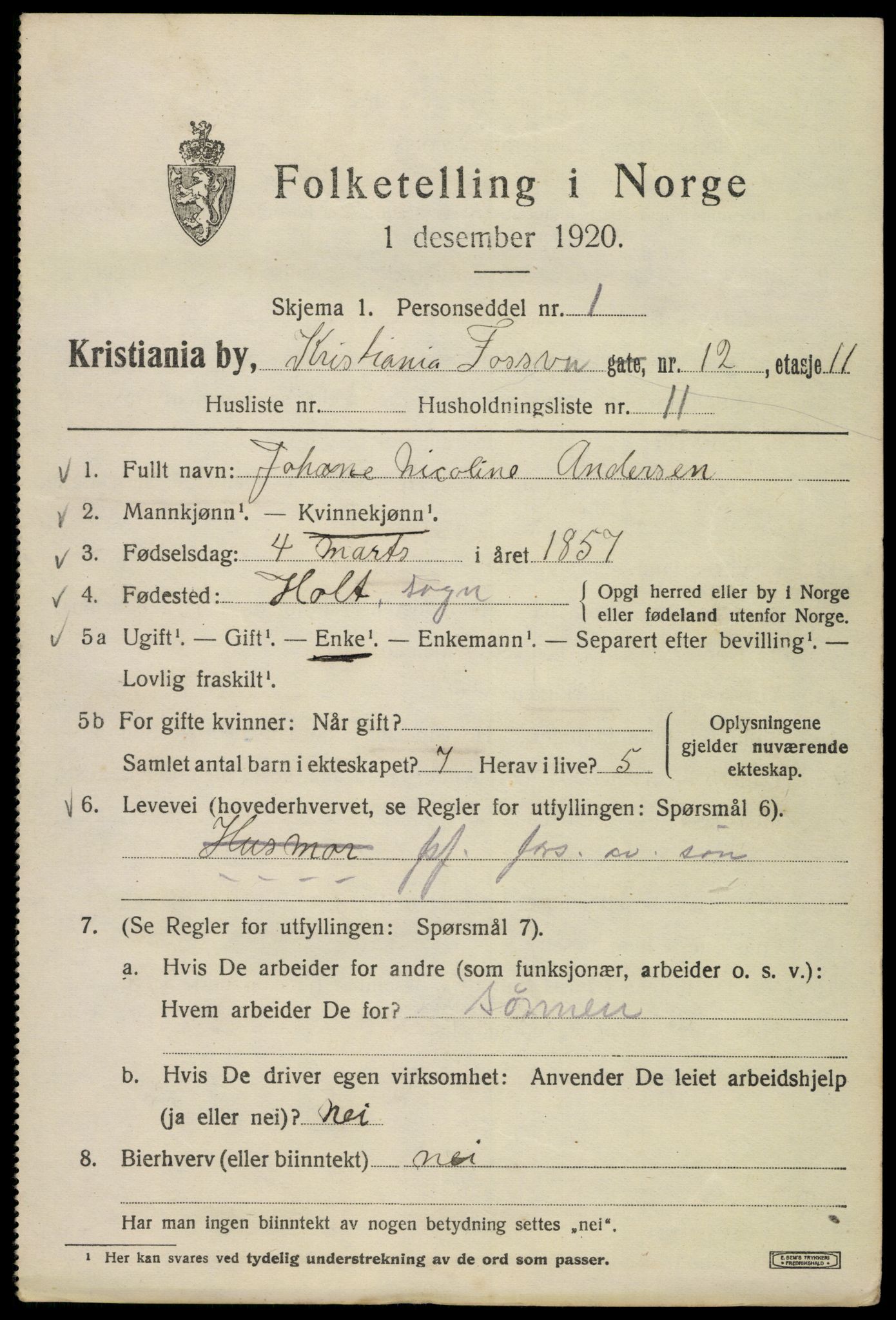 SAO, 1920 census for Kristiania, 1920, p. 231227