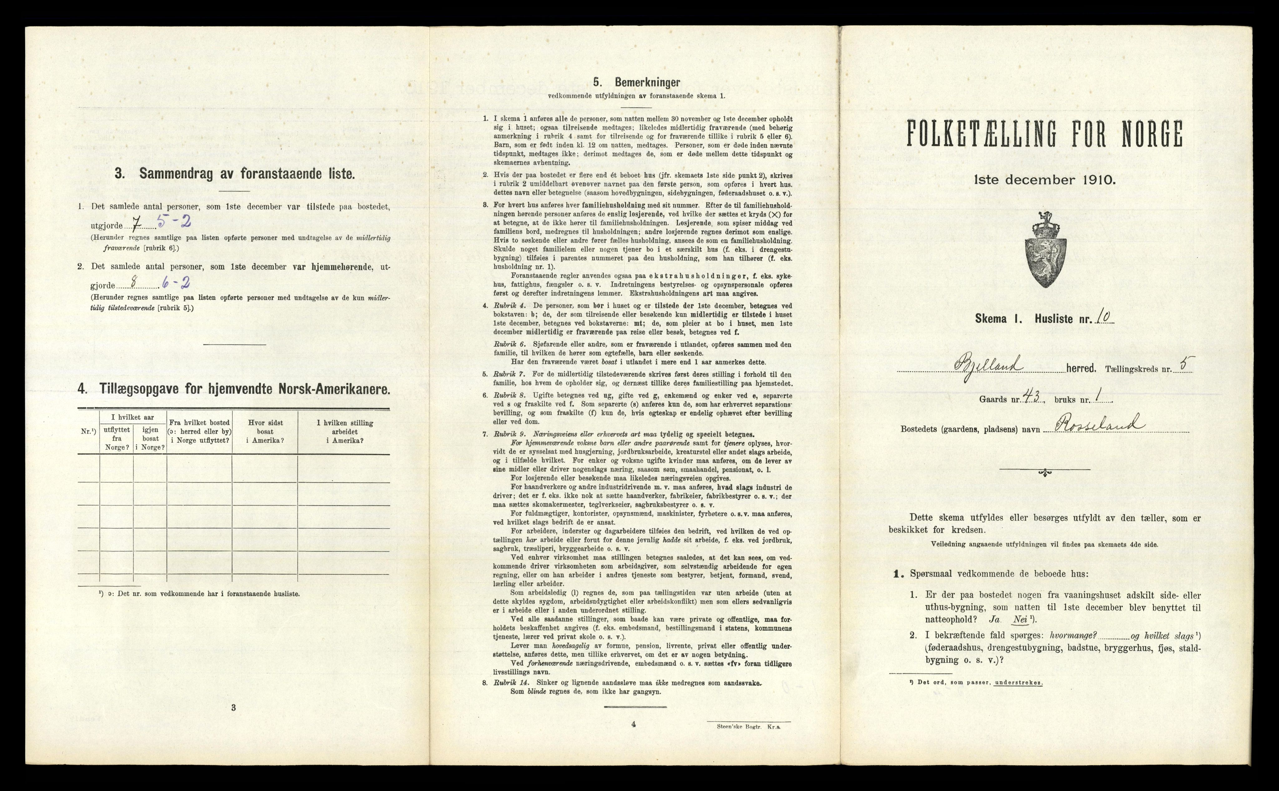 RA, 1910 census for Bjelland, 1910, p. 304
