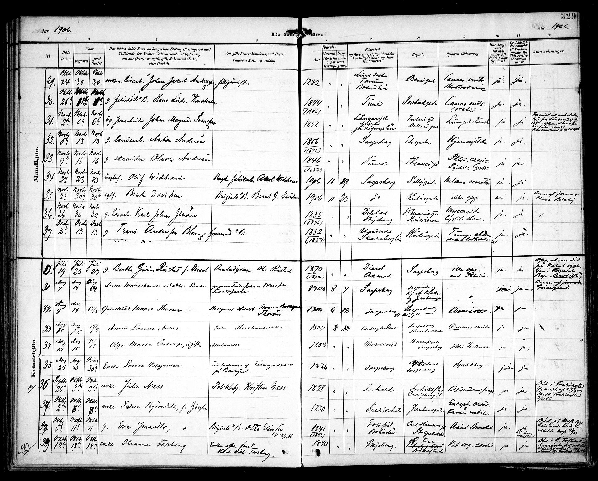 Sarpsborg prestekontor Kirkebøker, AV/SAO-A-2006/F/Fa/L0006: Parish register (official) no. 6, 1900-1909, p. 329