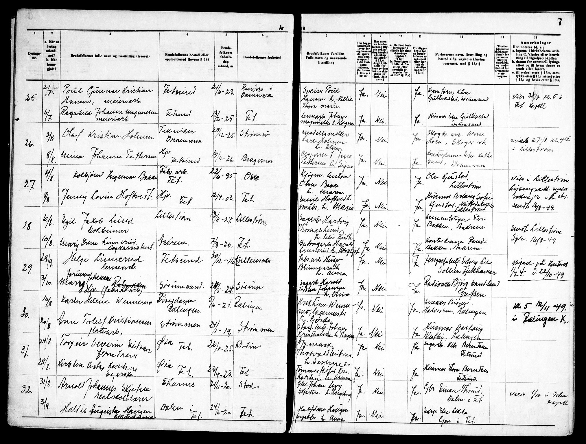 Fet prestekontor Kirkebøker, SAO/A-10370a/H/Ha/L0003: Banns register no. 3, 1948-1966, p. 7