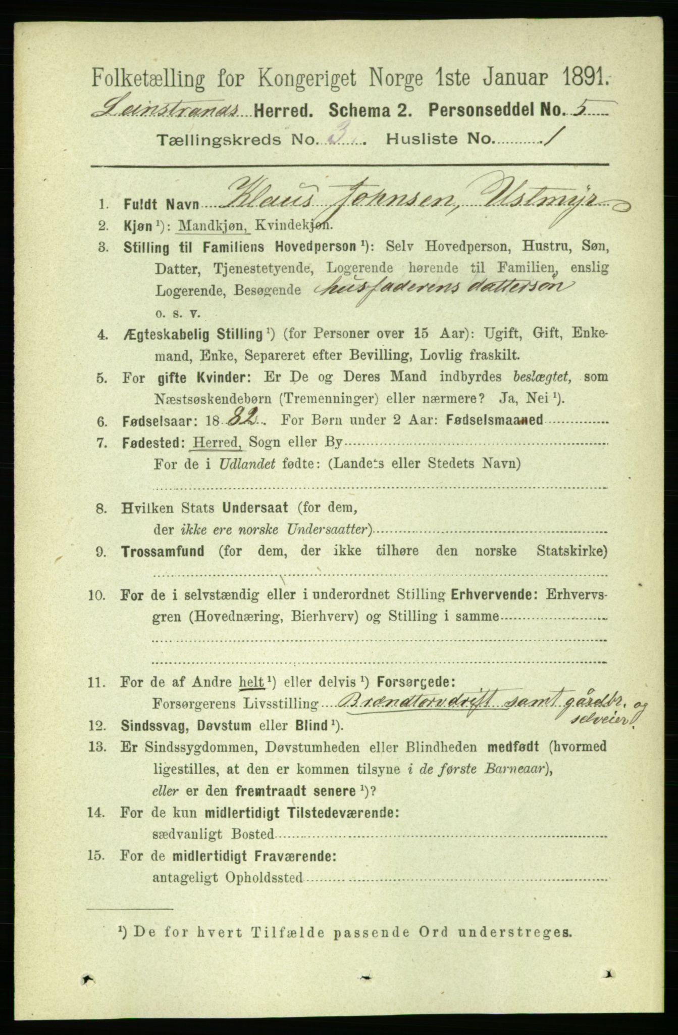 RA, 1891 census for 1654 Leinstrand, 1891, p. 1010