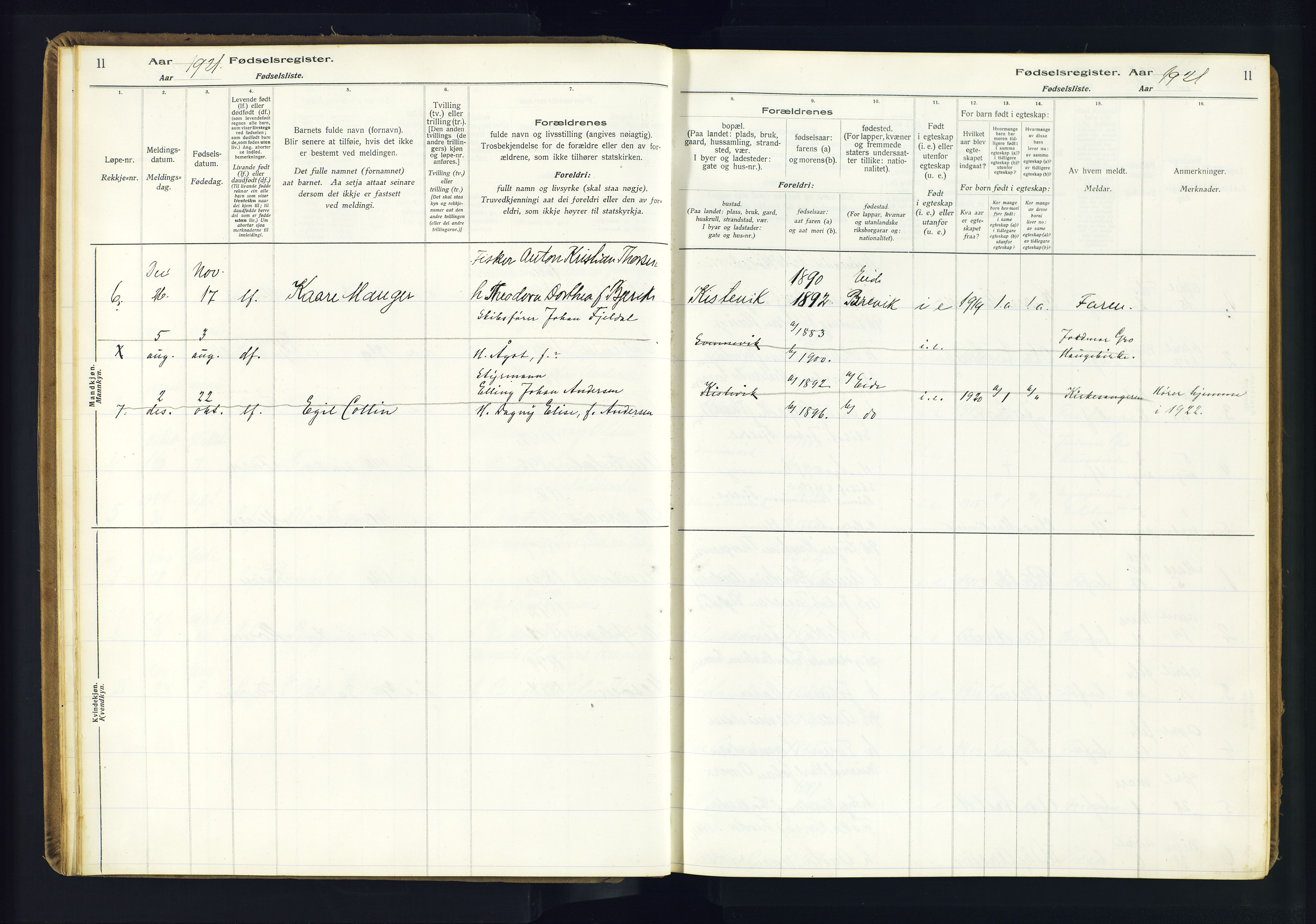 Hommedal sokneprestkontor, SAK/1111-0023/J/Jd/L0003: Birth register no. 3, 1916-1982, p. 11