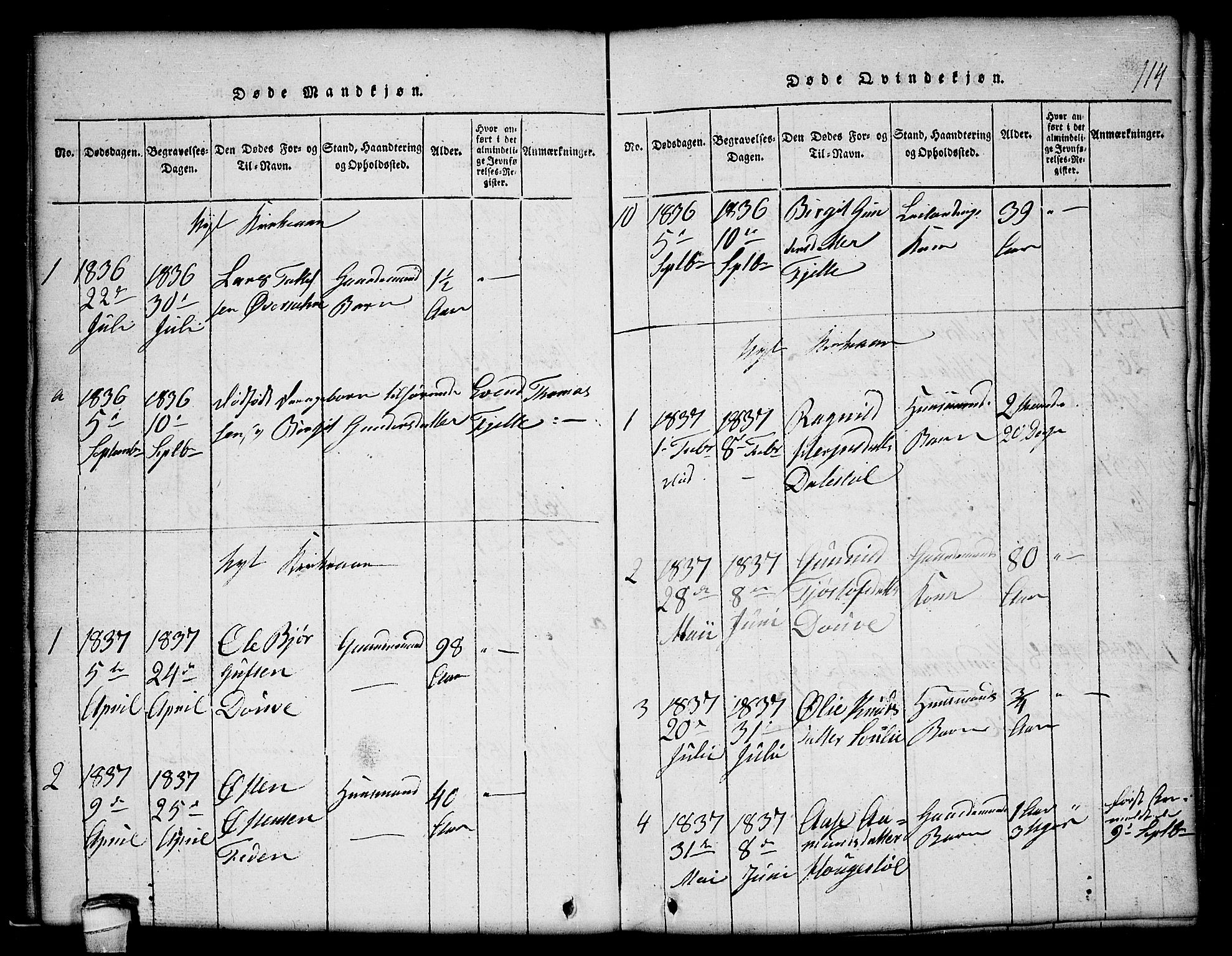 Lårdal kirkebøker, SAKO/A-284/G/Gc/L0001: Parish register (copy) no. III 1, 1815-1854, p. 114