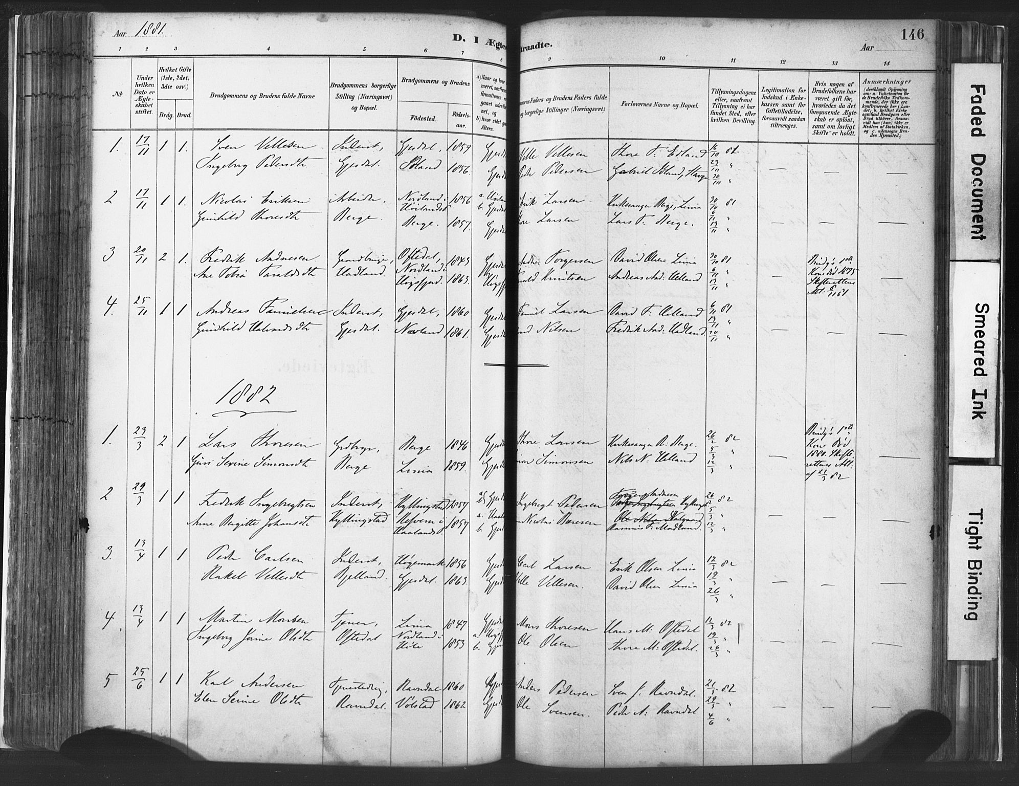 Lye sokneprestkontor, SAST/A-101794/001/30BA/L0010: Parish register (official) no. A 10, 1881-1896, p. 146