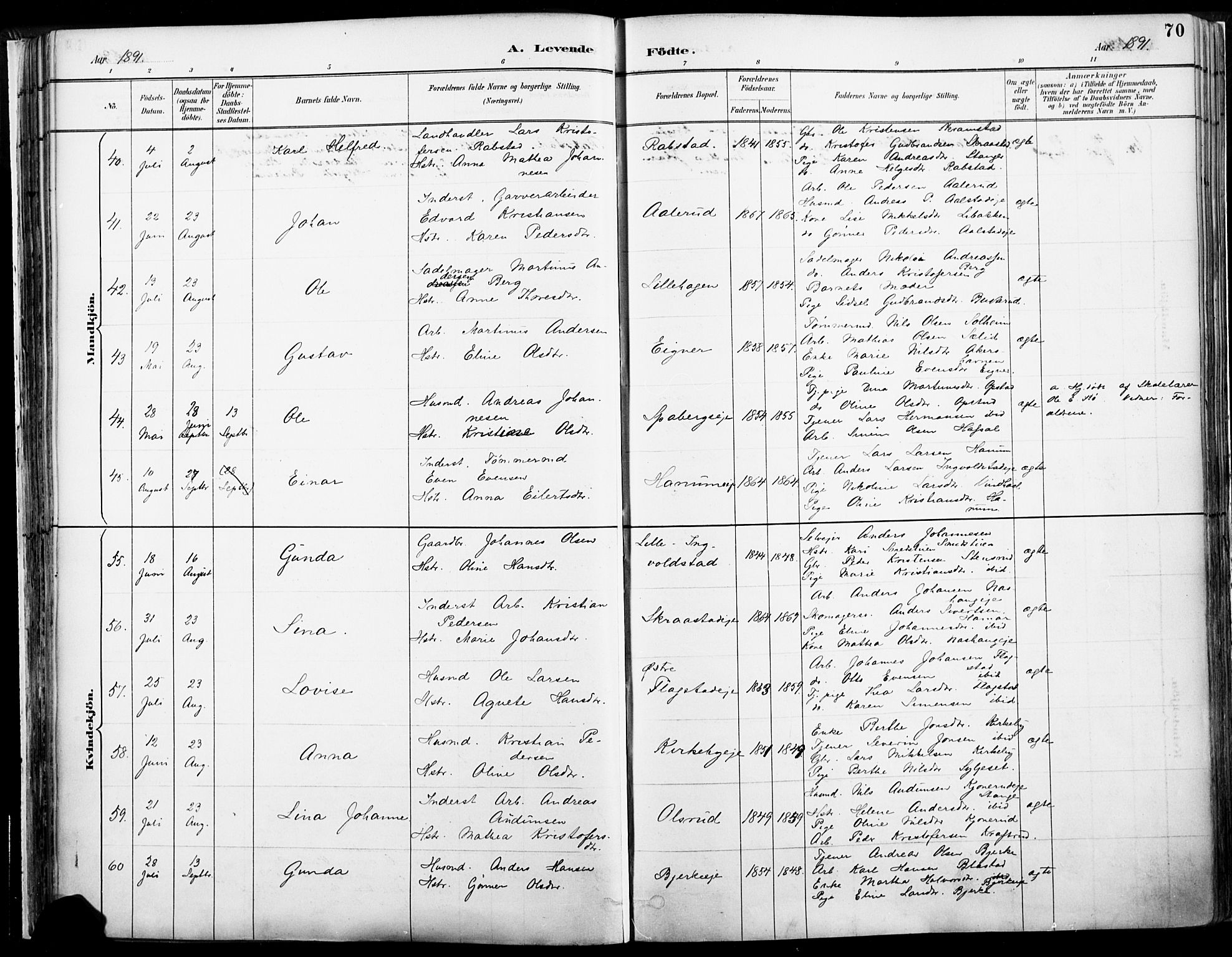 Vang prestekontor, Hedmark, SAH/PREST-008/H/Ha/Haa/L0019A: Parish register (official) no. 19, 1886-1900, p. 70