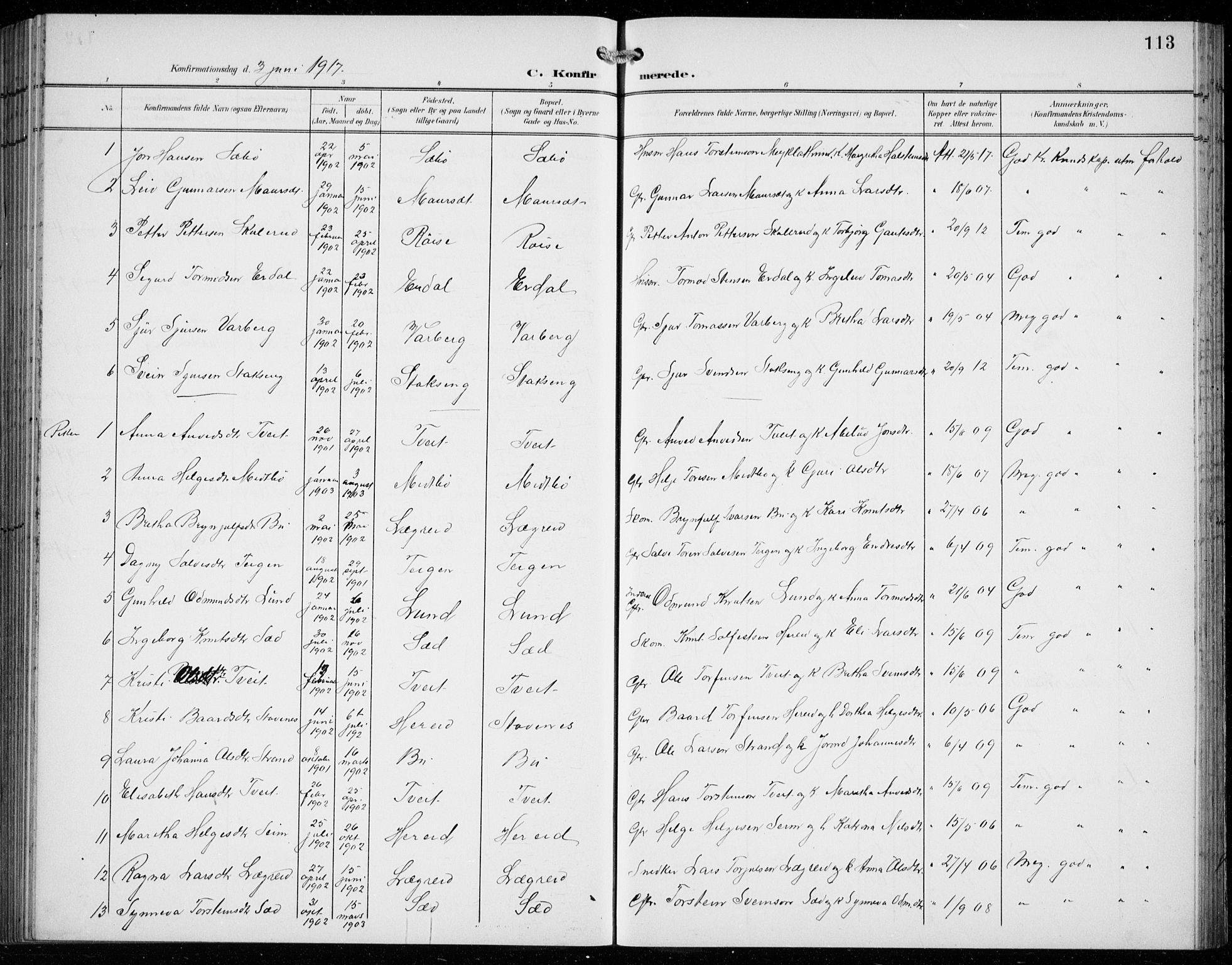 Ullensvang sokneprestembete, SAB/A-78701/H/Hab: Parish register (copy) no. C  3, 1899-1932, p. 113