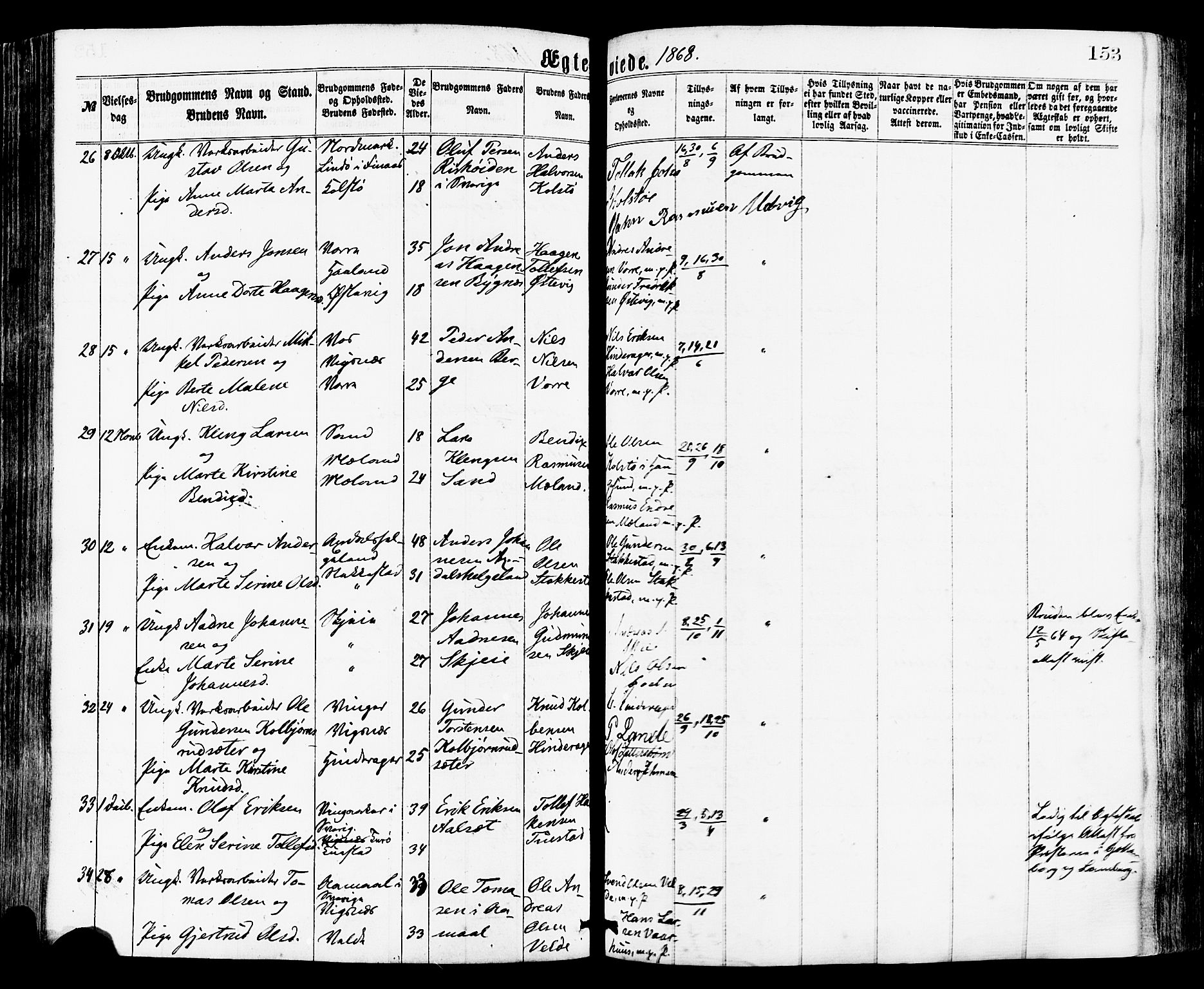 Avaldsnes sokneprestkontor, SAST/A -101851/H/Ha/Haa/L0012: Parish register (official) no. A 12, 1865-1880, p. 153