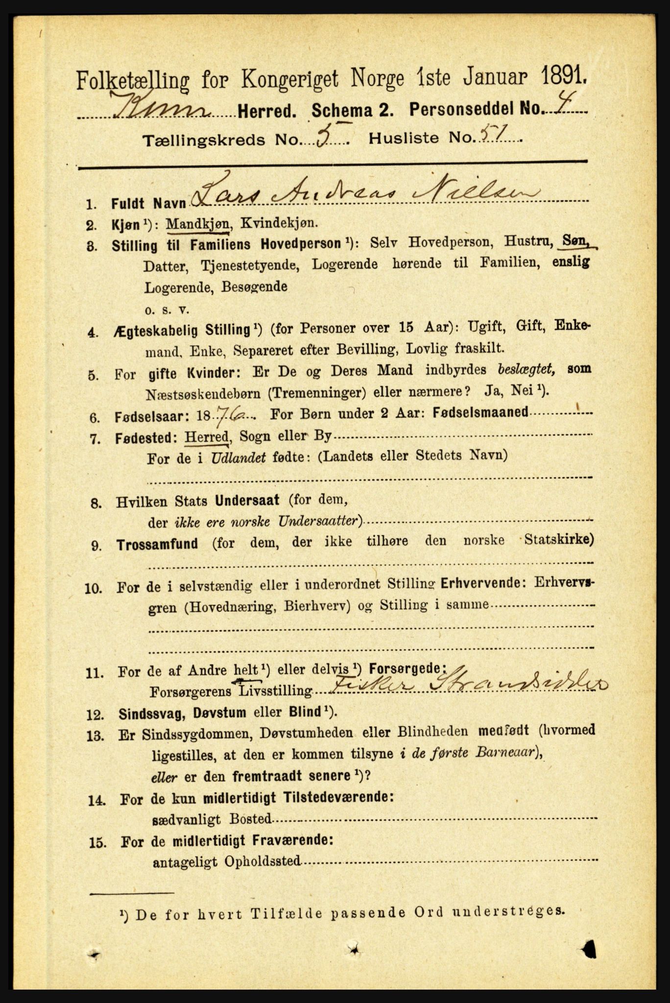 RA, 1891 census for 1437 Kinn, 1891, p. 2103
