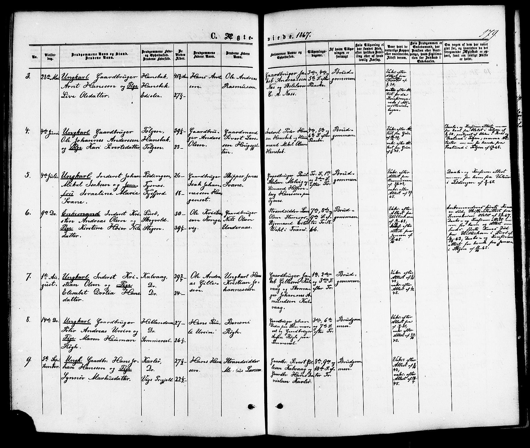 Ministerialprotokoller, klokkerbøker og fødselsregistre - Nordland, SAT/A-1459/859/L0845: Parish register (official) no. 859A05, 1863-1877, p. 179