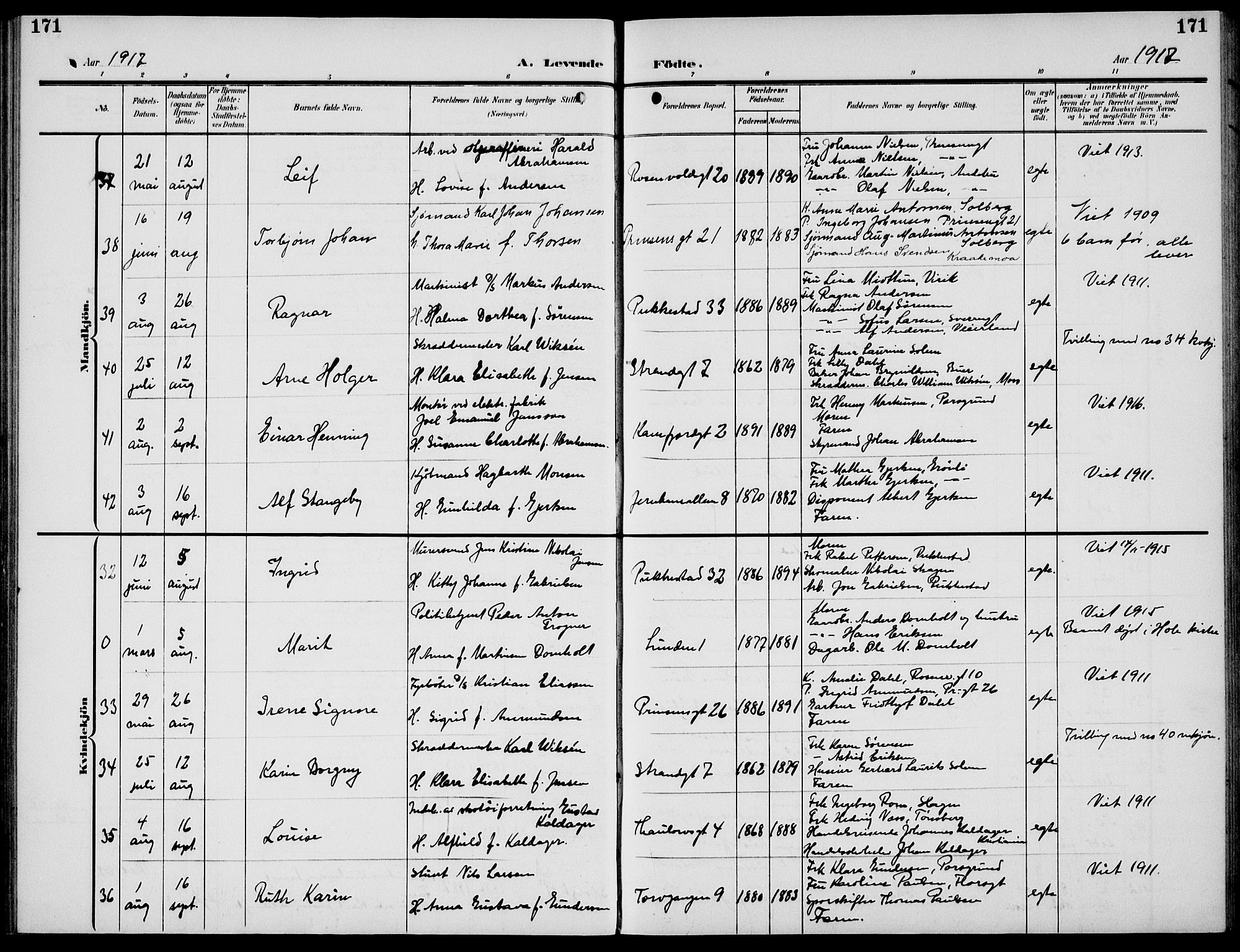 Sandefjord kirkebøker, AV/SAKO-A-315/G/Ga/L0003: Parish register (copy) no. 3, 1903-1920, p. 171