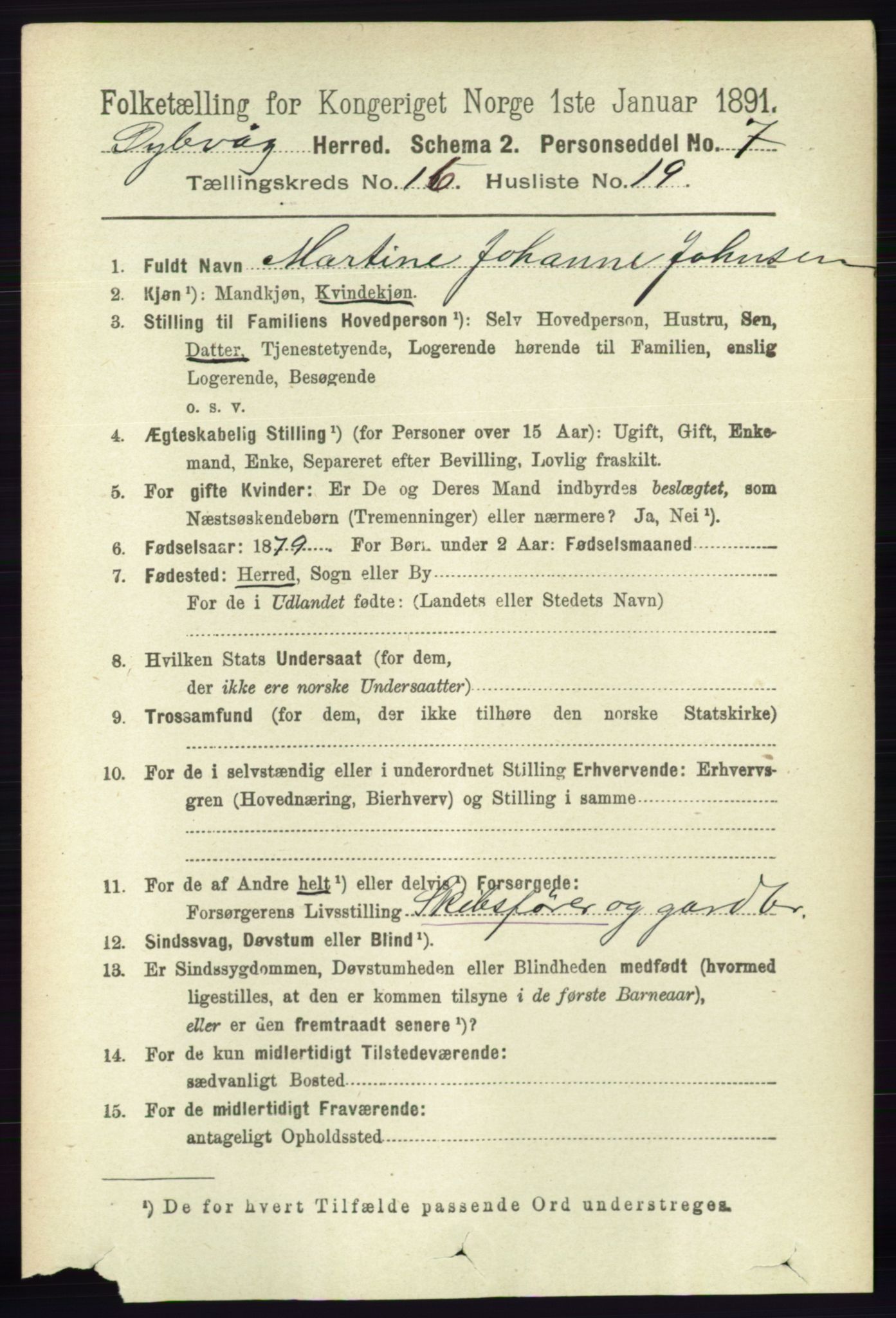 RA, 1891 census for 0915 Dypvåg, 1891, p. 6519