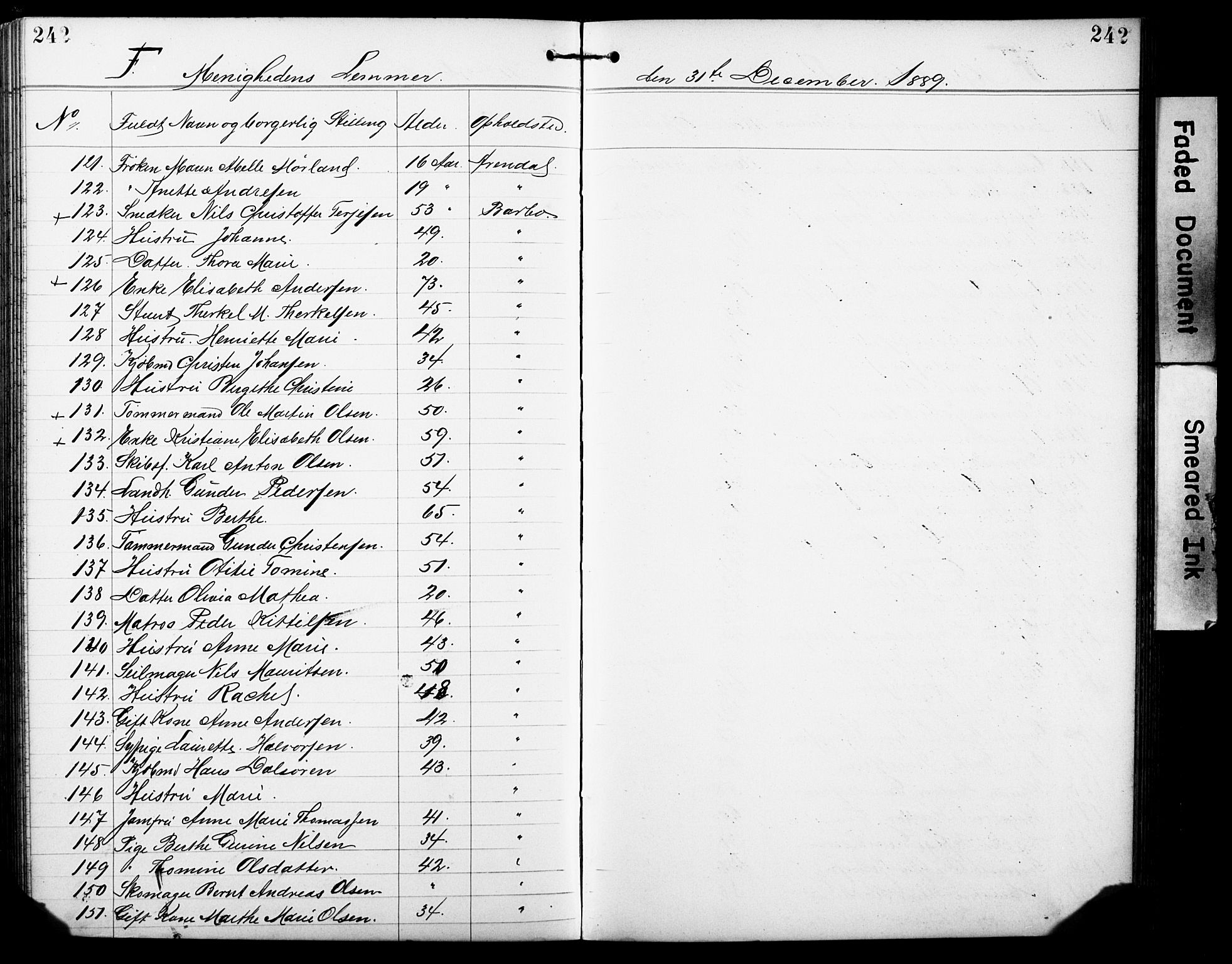 Den evangelisk-lutherske frimenighet, Arendal, AV/SAK-1292-0005/F/Fa/L0002: Dissenter register no. F 6, 1884-1908, p. 242