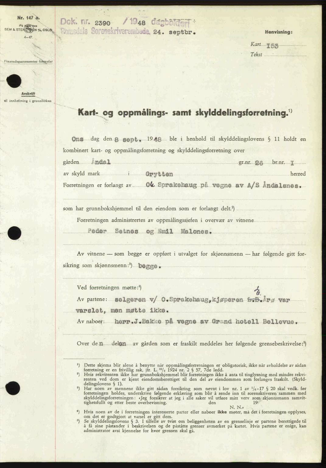 Romsdal sorenskriveri, AV/SAT-A-4149/1/2/2C: Mortgage book no. A27, 1948-1948, Diary no: : 2390/1948