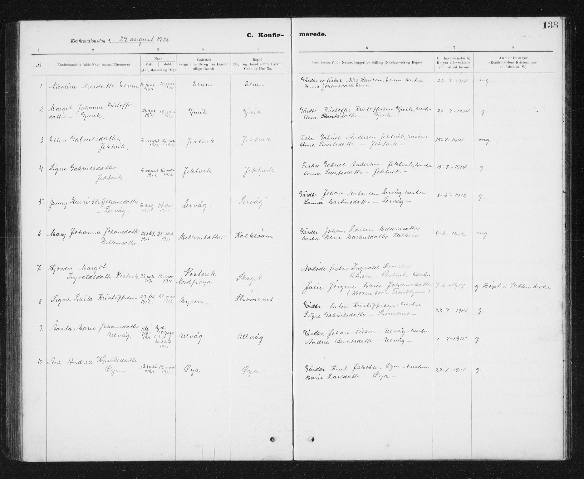 Ministerialprotokoller, klokkerbøker og fødselsregistre - Sør-Trøndelag, AV/SAT-A-1456/637/L0563: Parish register (copy) no. 637C04, 1899-1940, p. 138