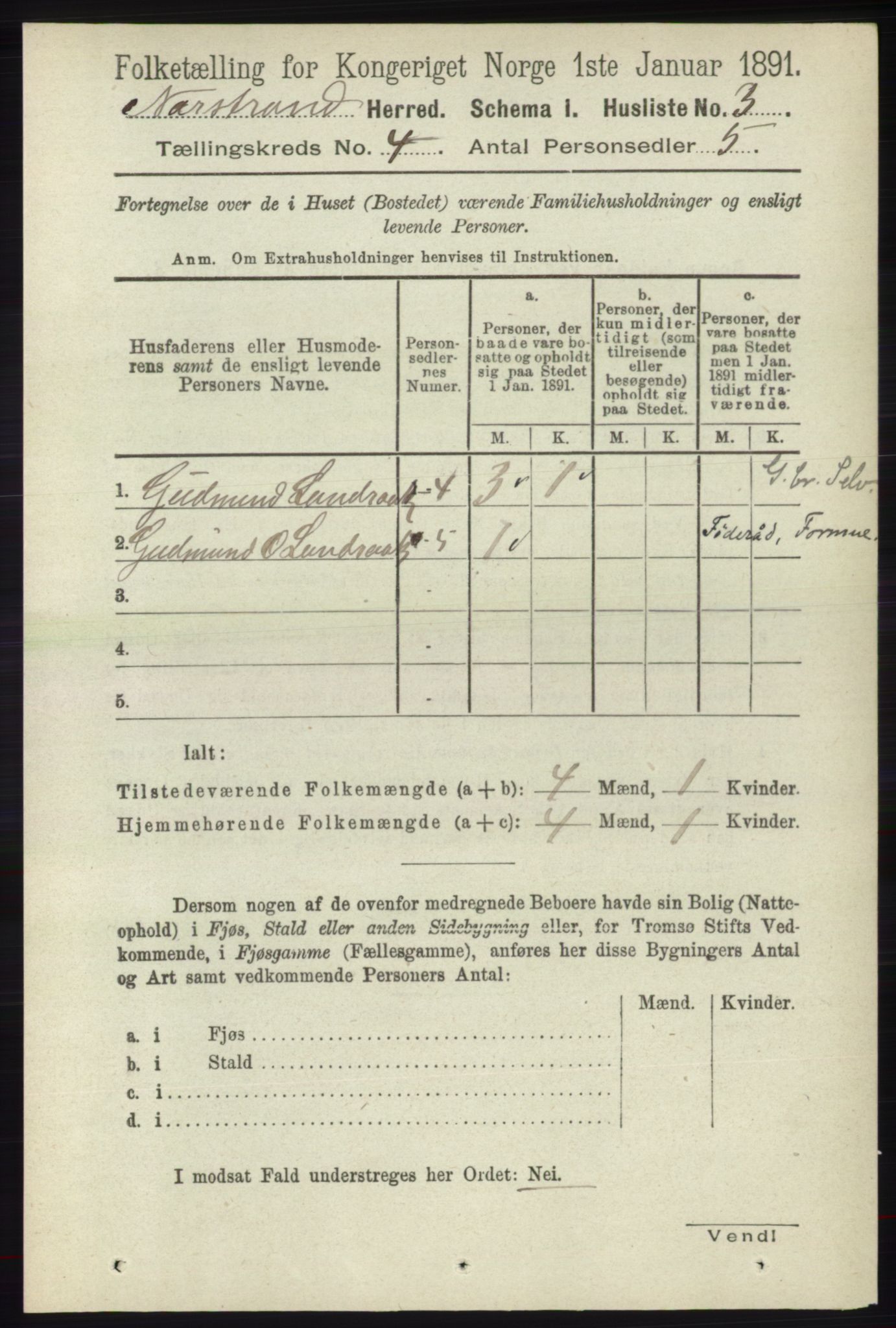 RA, 1891 census for 1139 Nedstrand, 1891, p. 624