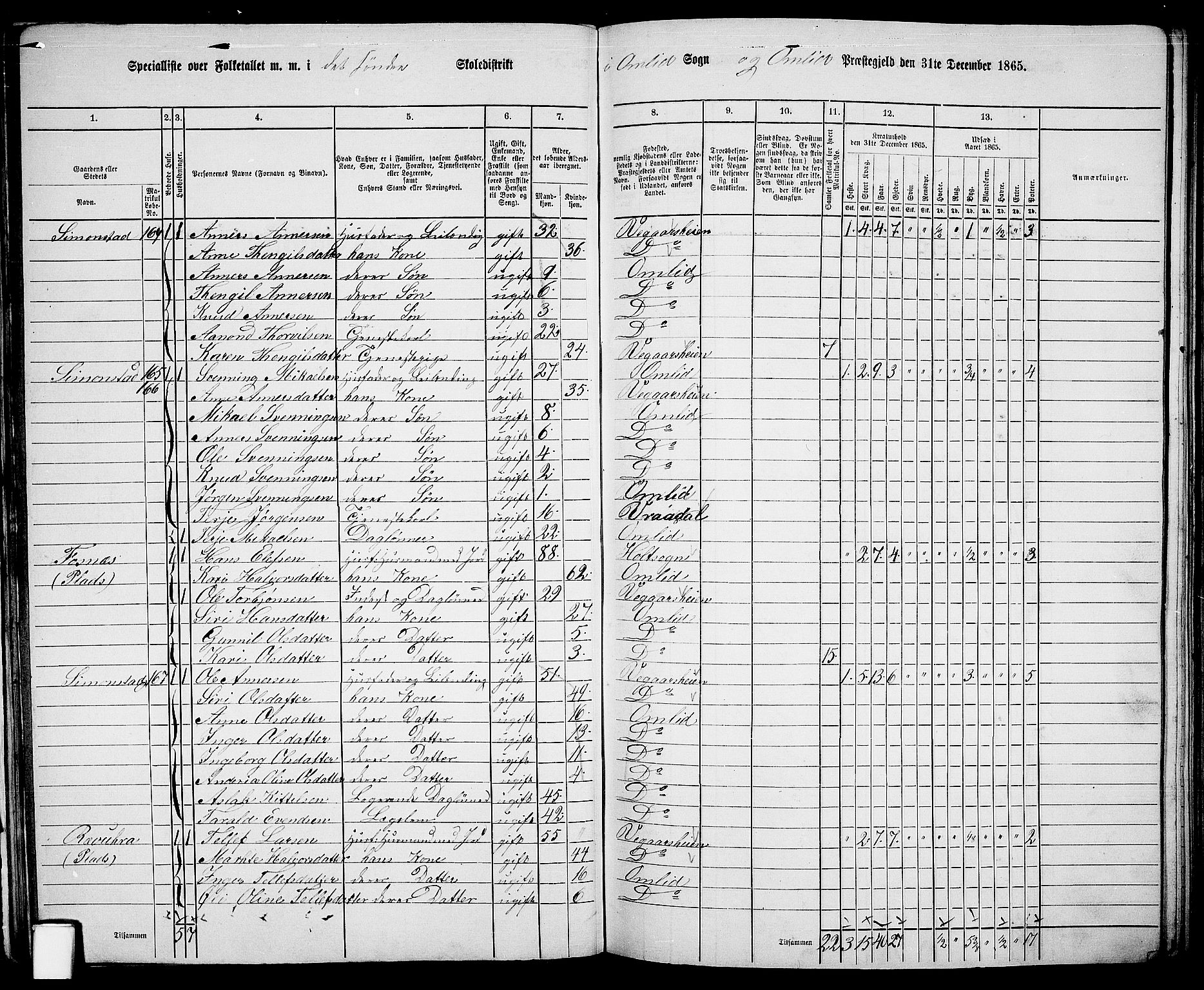 RA, 1865 census for Åmli, 1865, p. 52