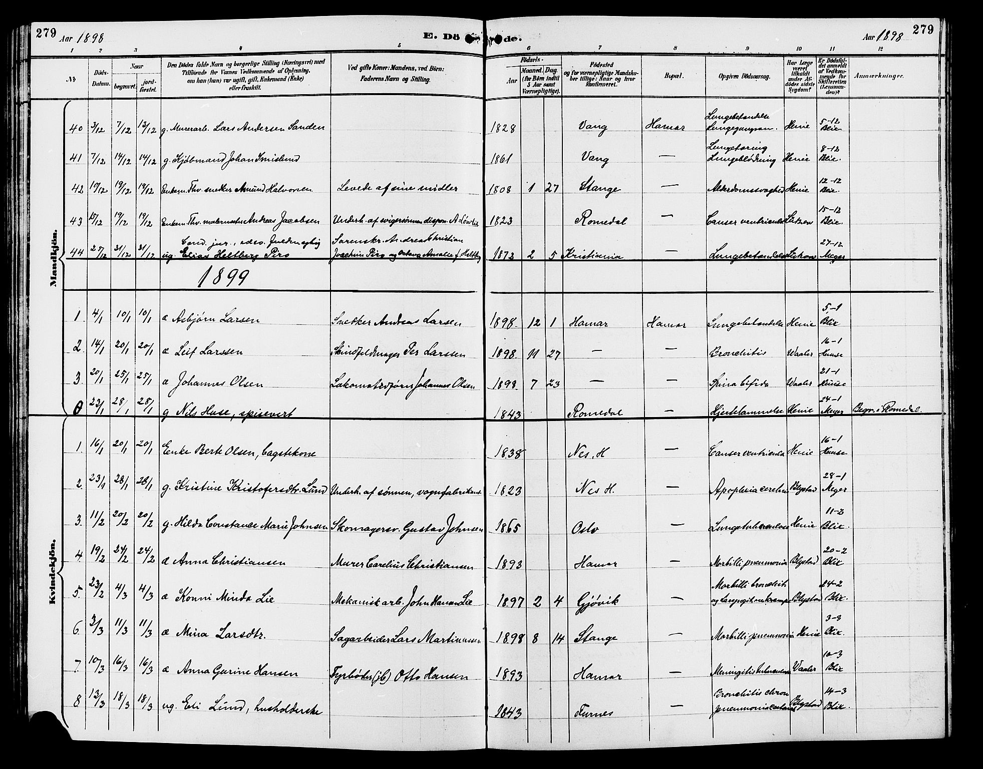 Vang prestekontor, Hedmark, SAH/PREST-008/H/Ha/Hab/L0013: Parish register (copy) no. 13, 1890-1899, p. 279