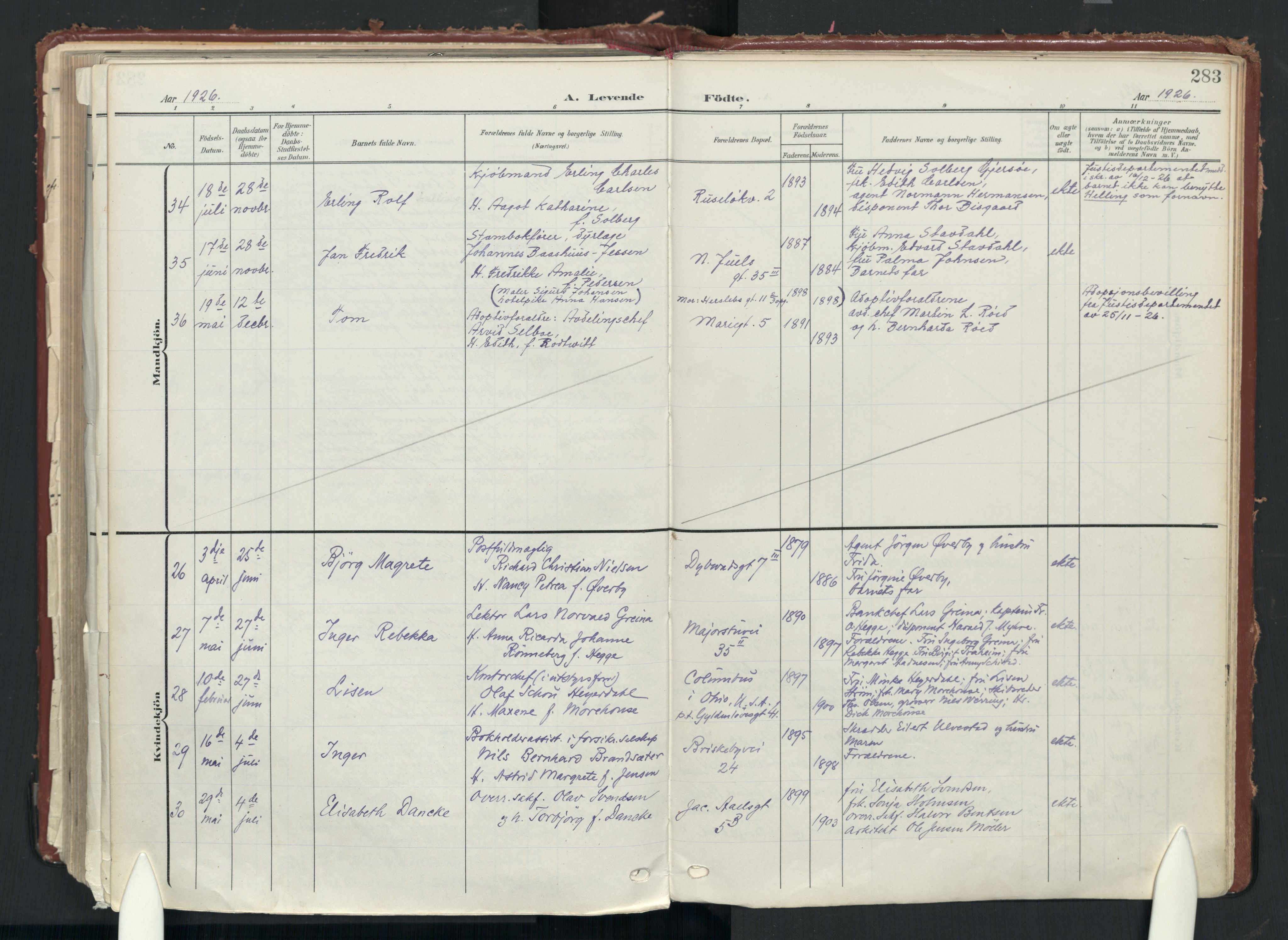 Uranienborg prestekontor Kirkebøker, AV/SAO-A-10877/F/Fa/L0010: Parish register (official) no. 10, 1907-1928, p. 283