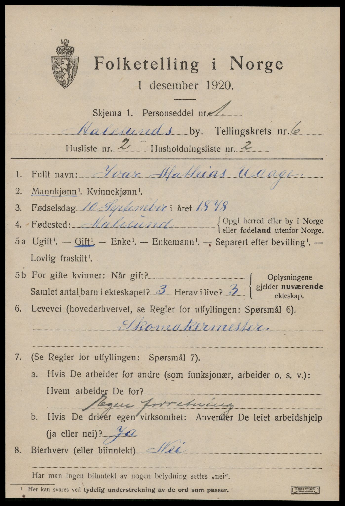 SAT, 1920 census for Ålesund, 1920, p. 17648