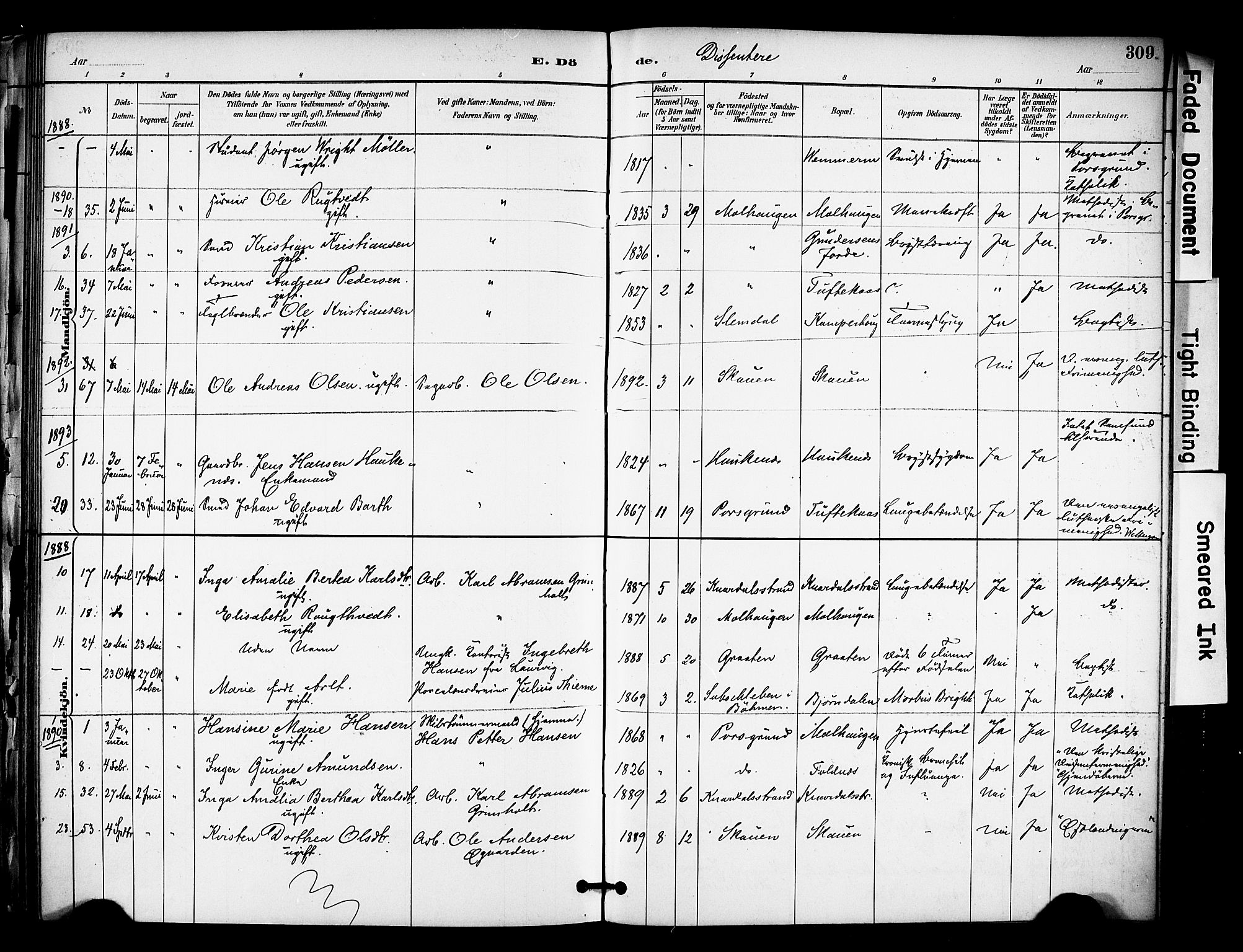 Solum kirkebøker, SAKO/A-306/F/Fa/L0010: Parish register (official) no. I 10, 1888-1898, p. 309