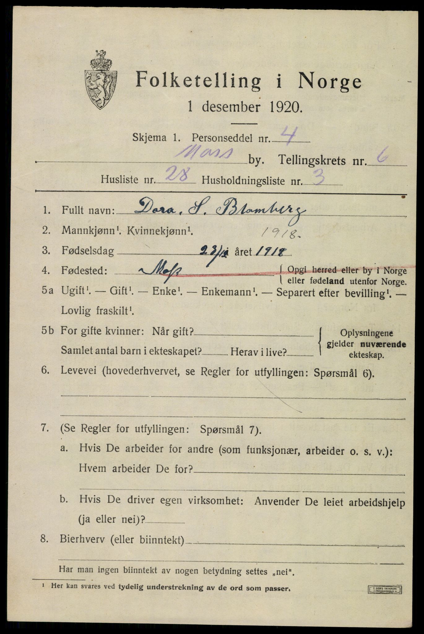 SAO, 1920 census for Moss, 1920, p. 18549