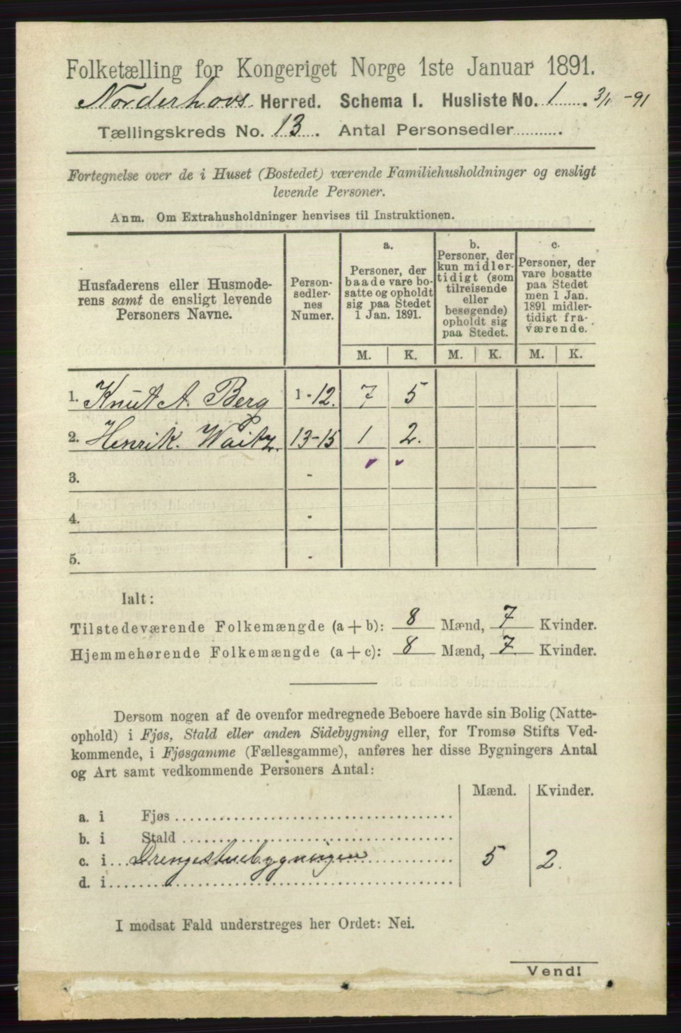 RA, 1891 census for 0613 Norderhov, 1891, p. 8812