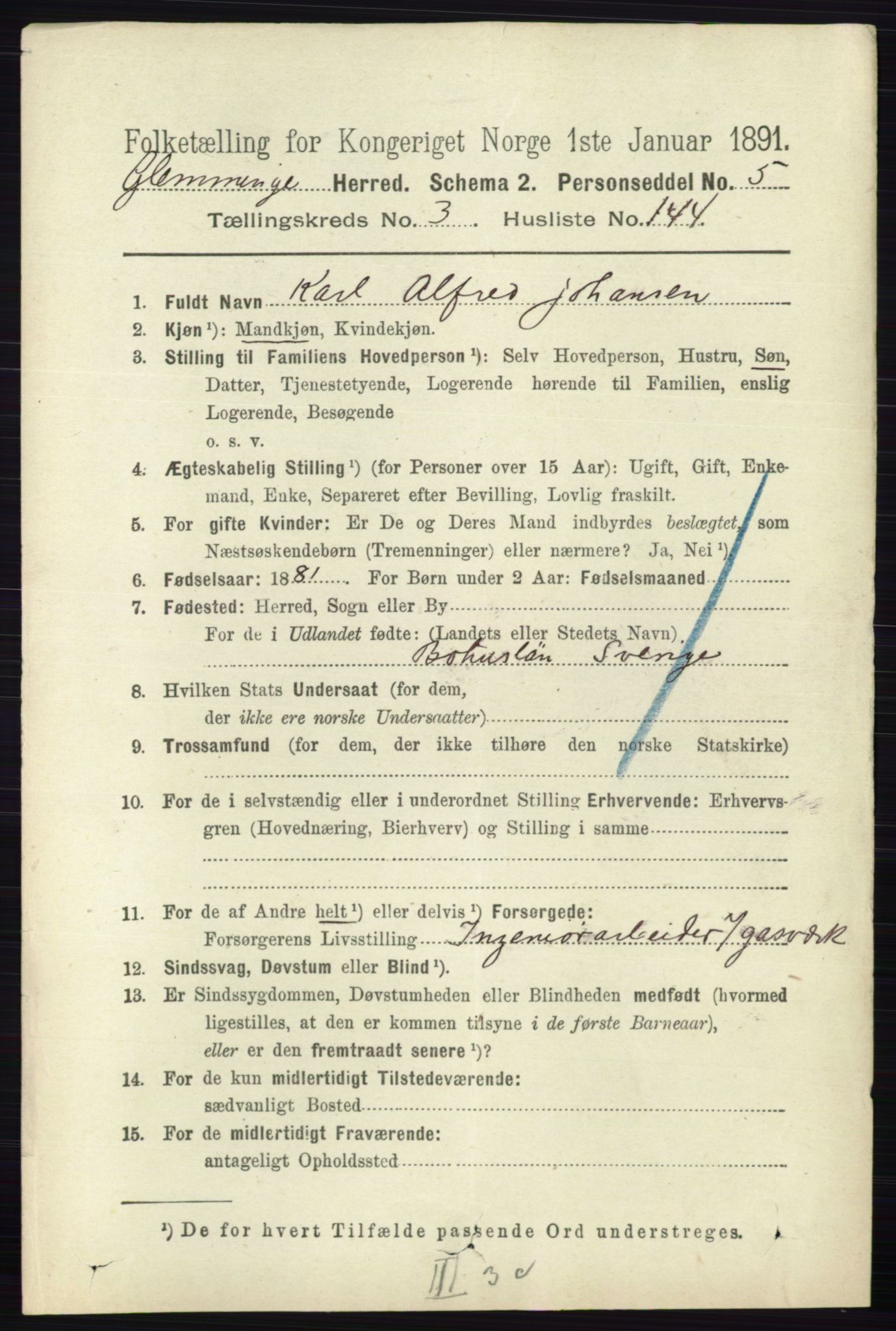 RA, 1891 census for 0132 Glemmen, 1891, p. 3336