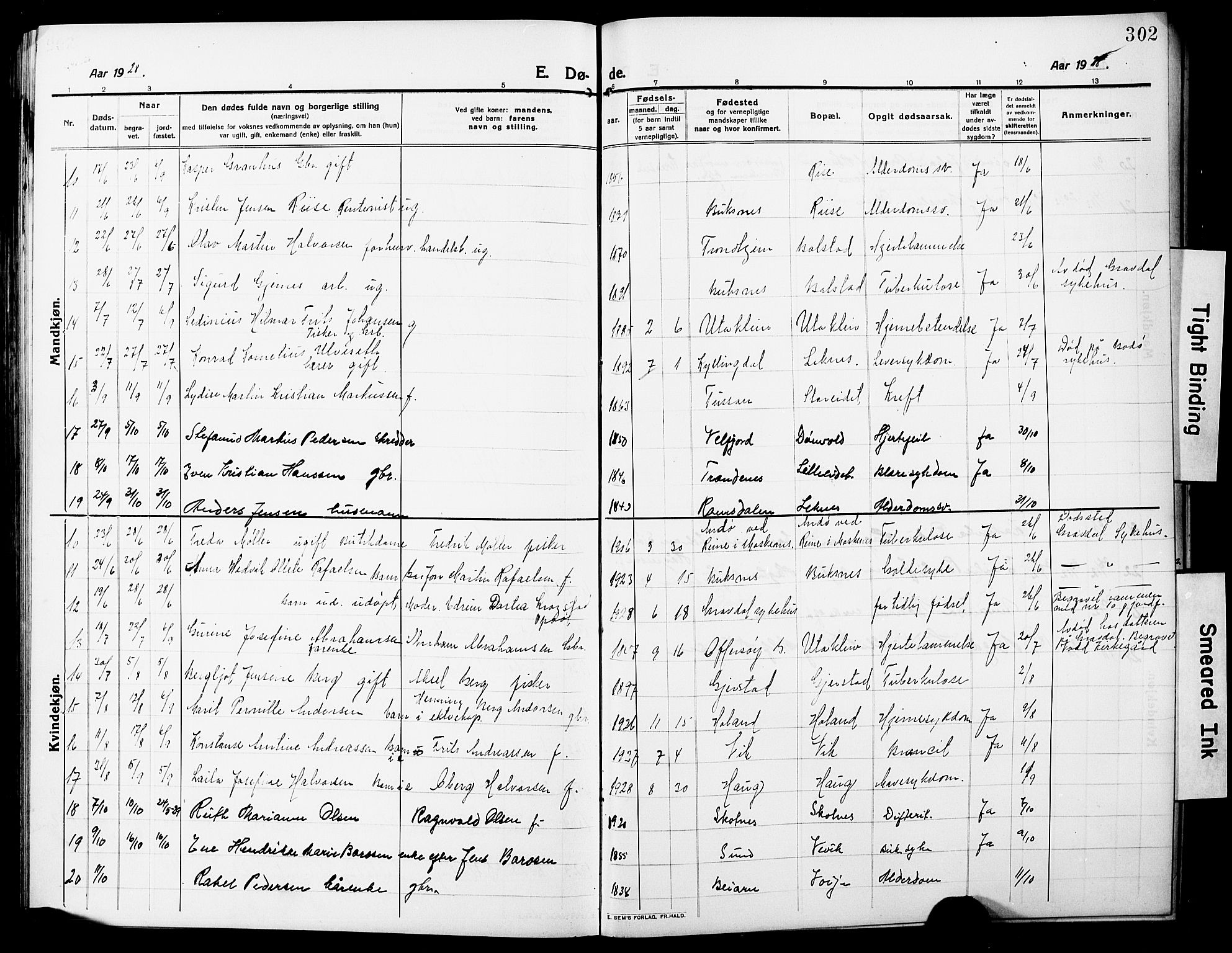 Ministerialprotokoller, klokkerbøker og fødselsregistre - Nordland, SAT/A-1459/881/L1169: Parish register (copy) no. 881C06, 1912-1930, p. 302